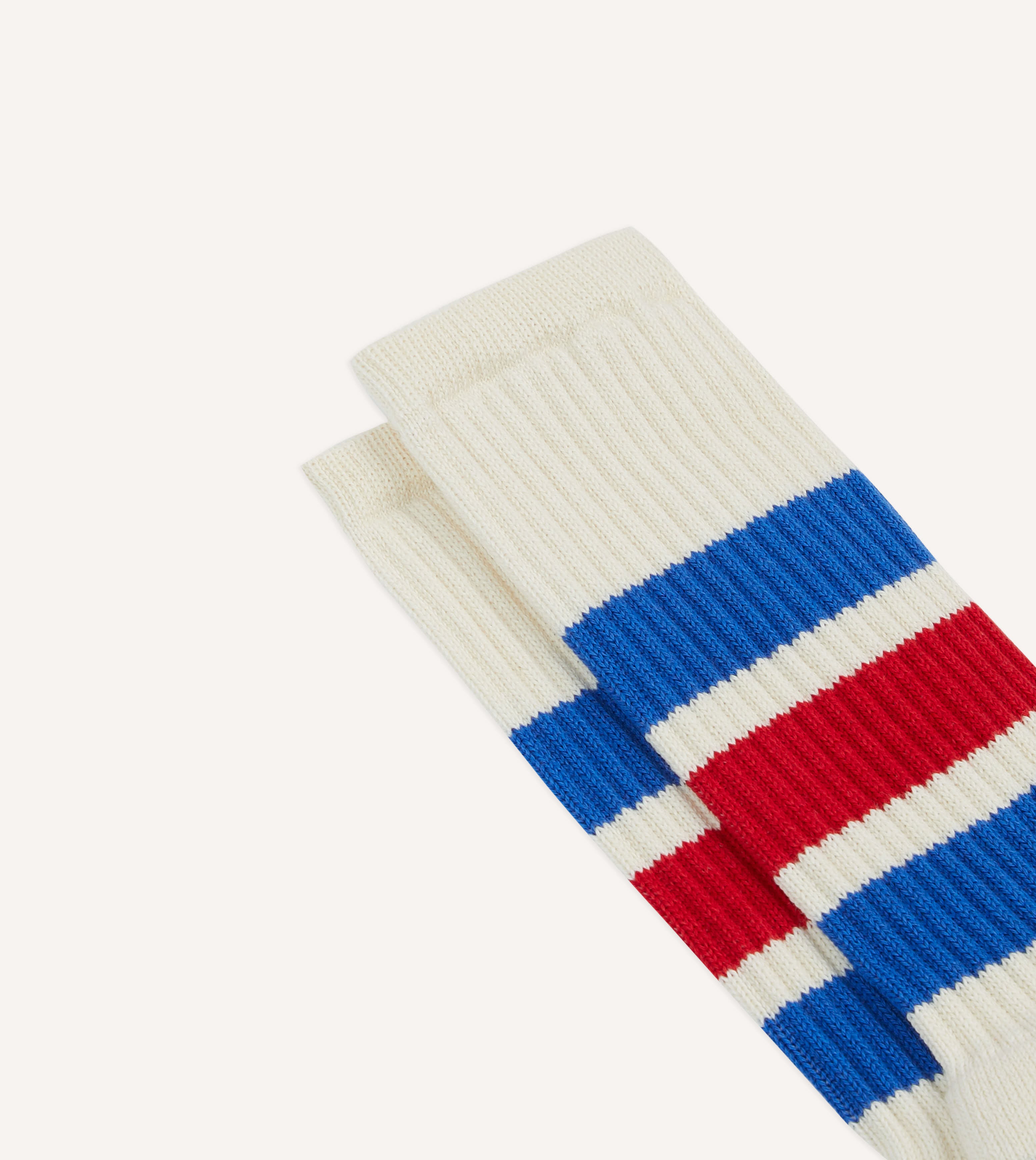 Ecru, Blue and Red 3 Stripe Cotton Sports Sock