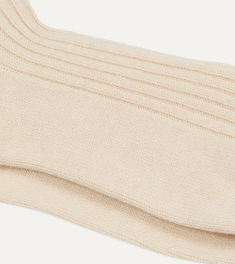 RoToTo Ecru and Red Merino Lambswool Stripe Socks