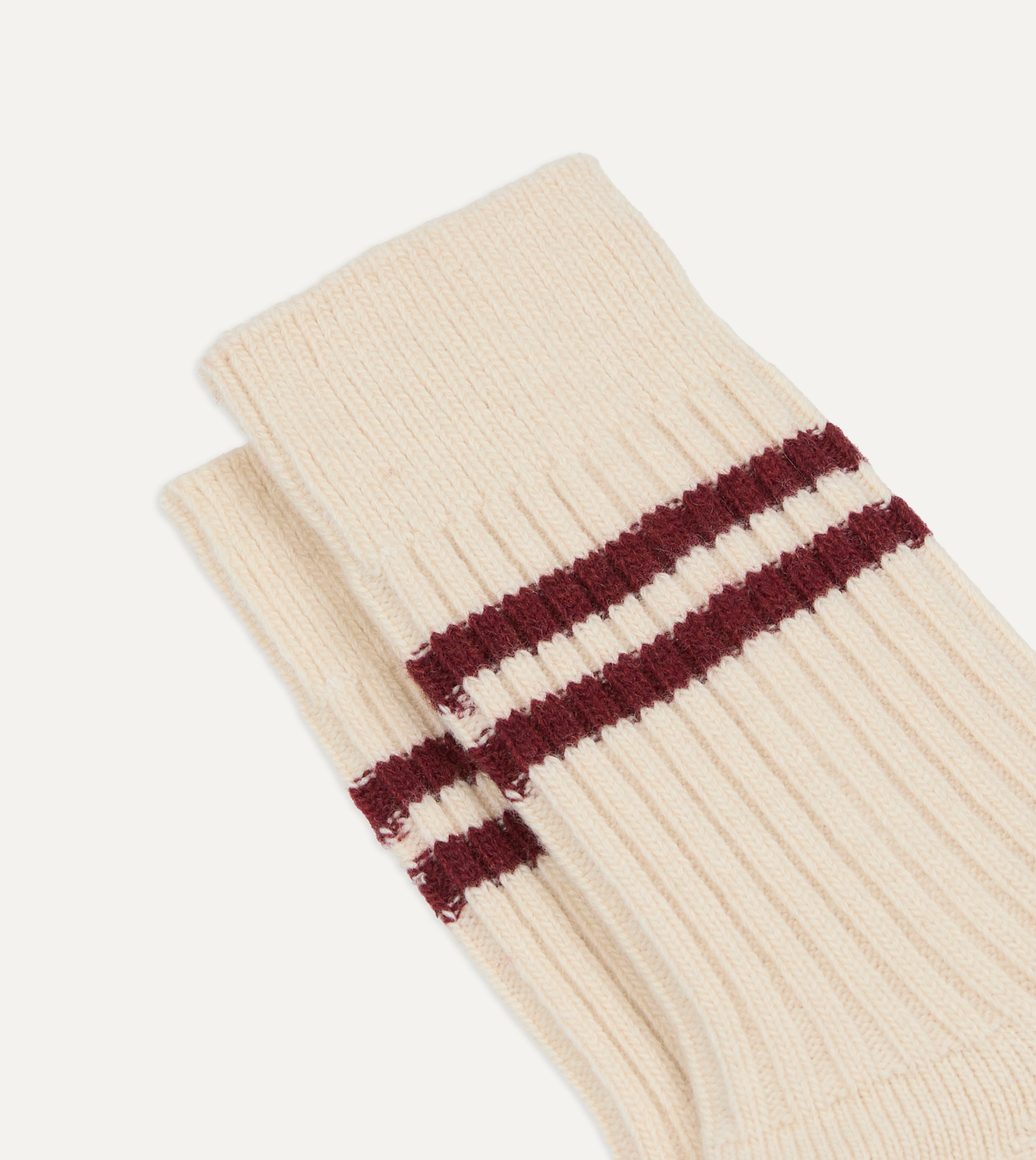 RoToTo Ecru and Red Merino Lambswool Stripe Socks