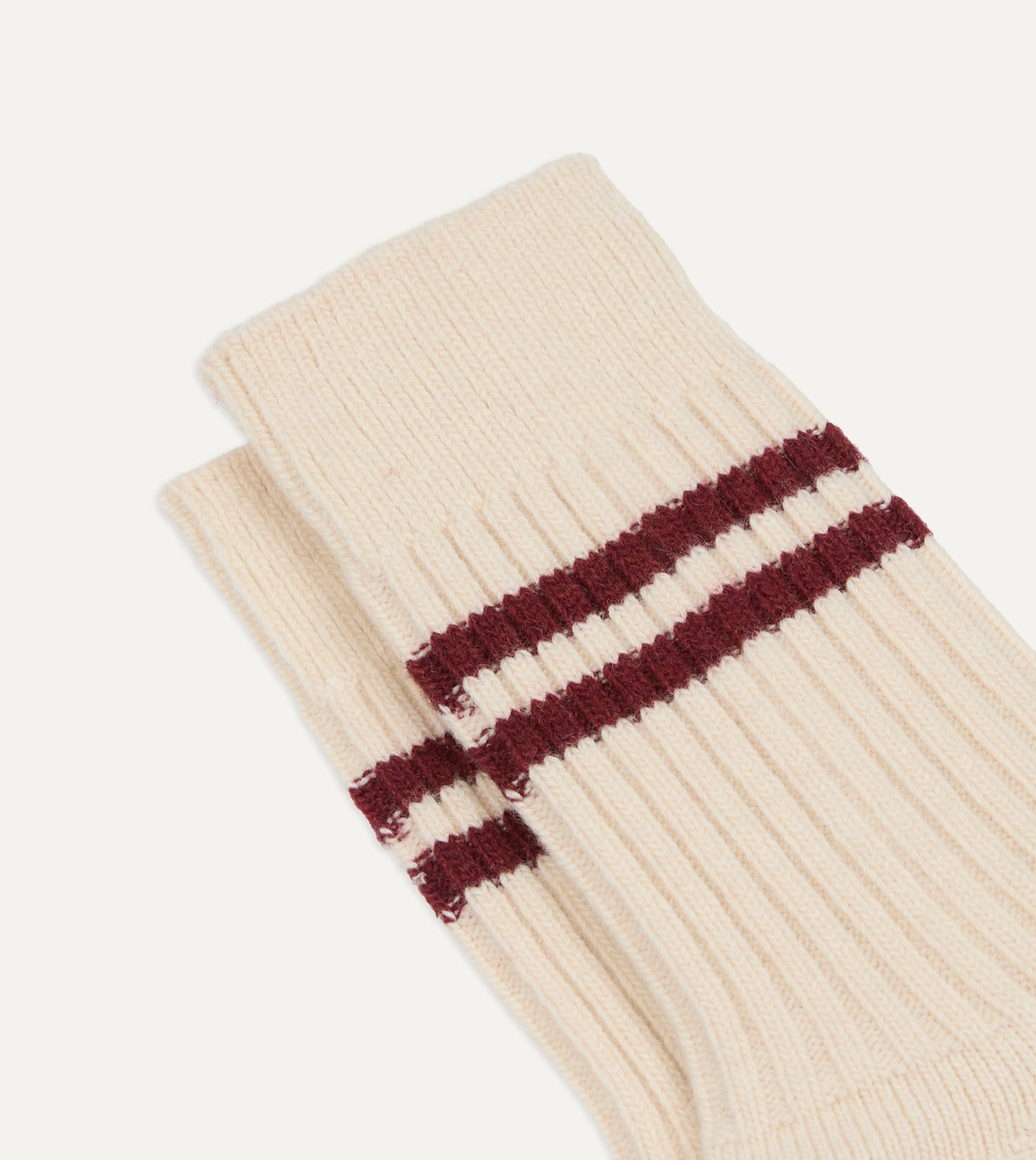 RoToTo Ecru and Red Merino Lambswool Stripe Socks