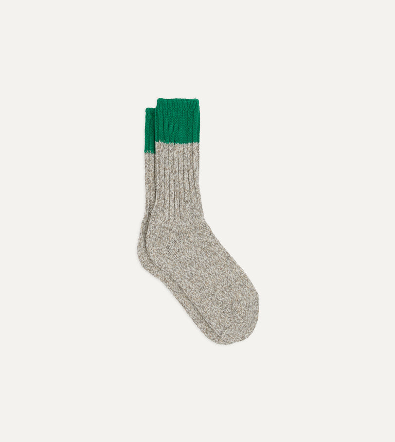 RoToTo Grey and Green Merino Wool Ragg Socks