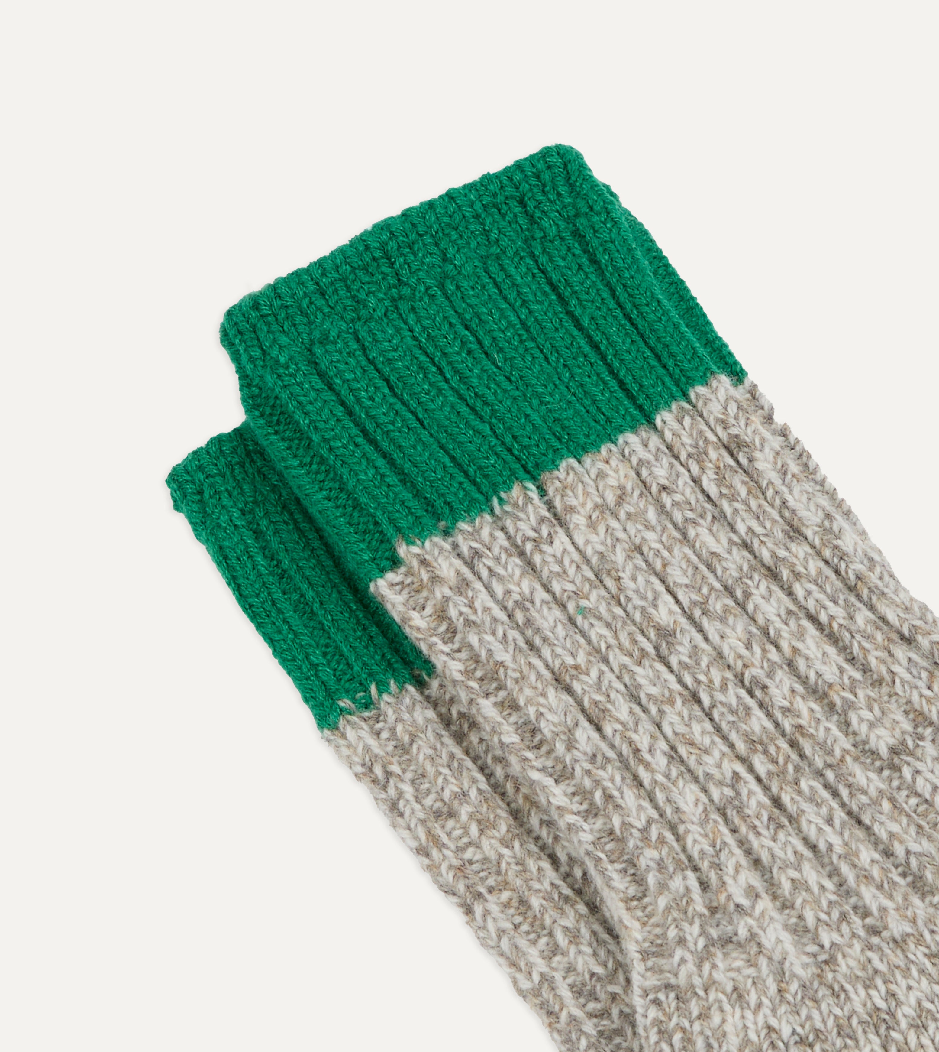 RoToTo Grey and Green Merino Wool Ragg Socks