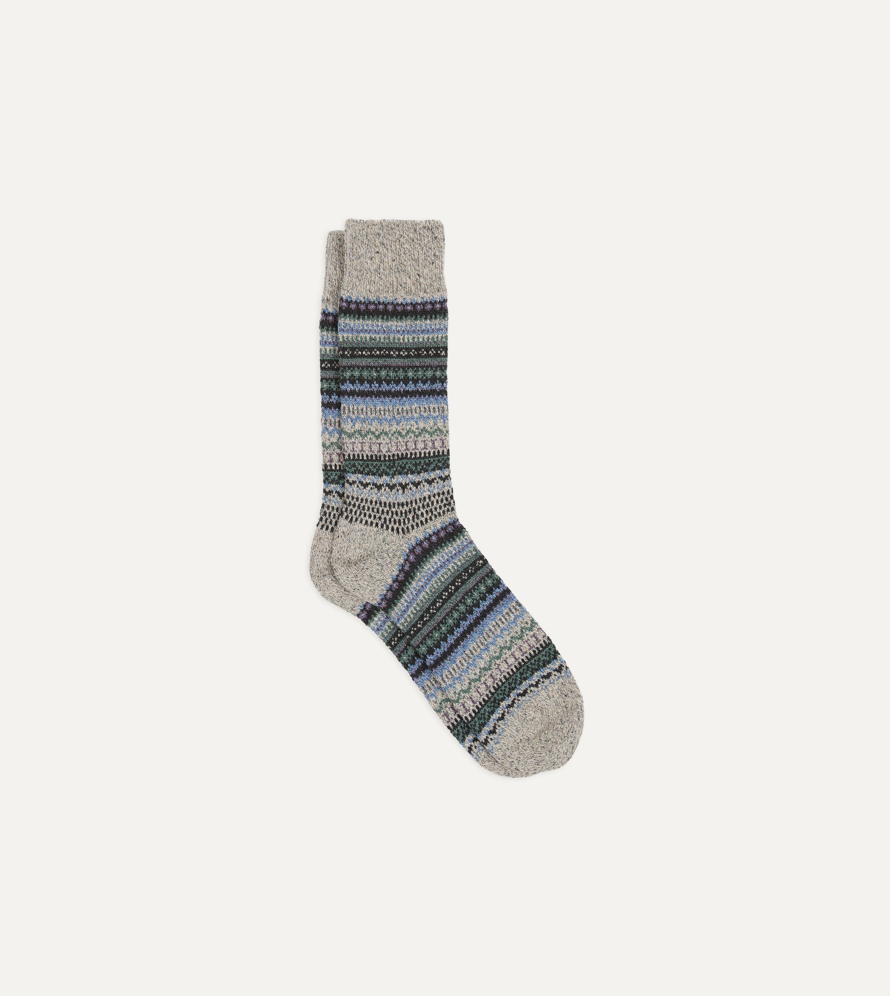 RoToTo Grey and Blue Wool Nordic Pattern Socks