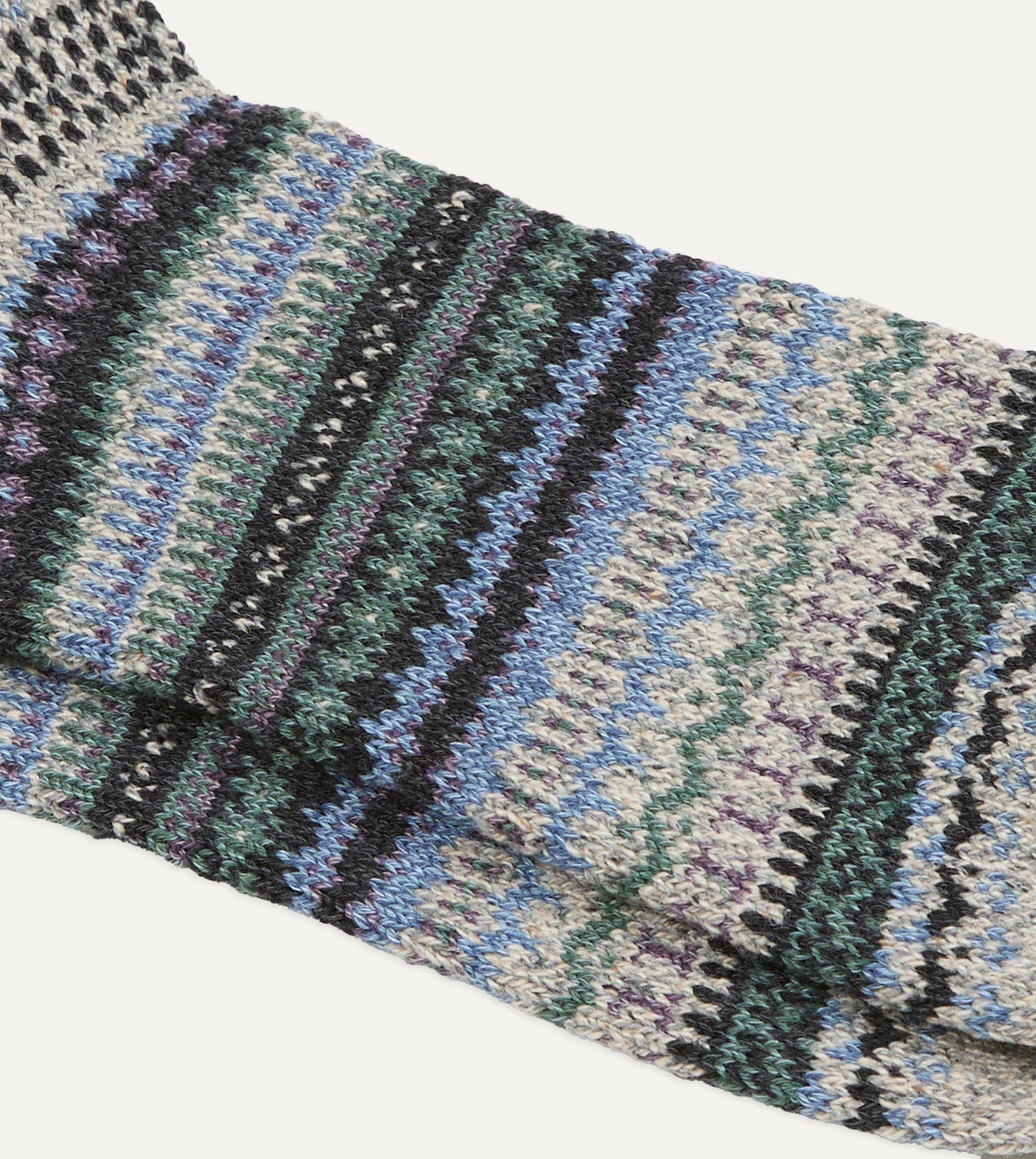RoToTo Grey and Blue Wool Nordic Pattern Socks