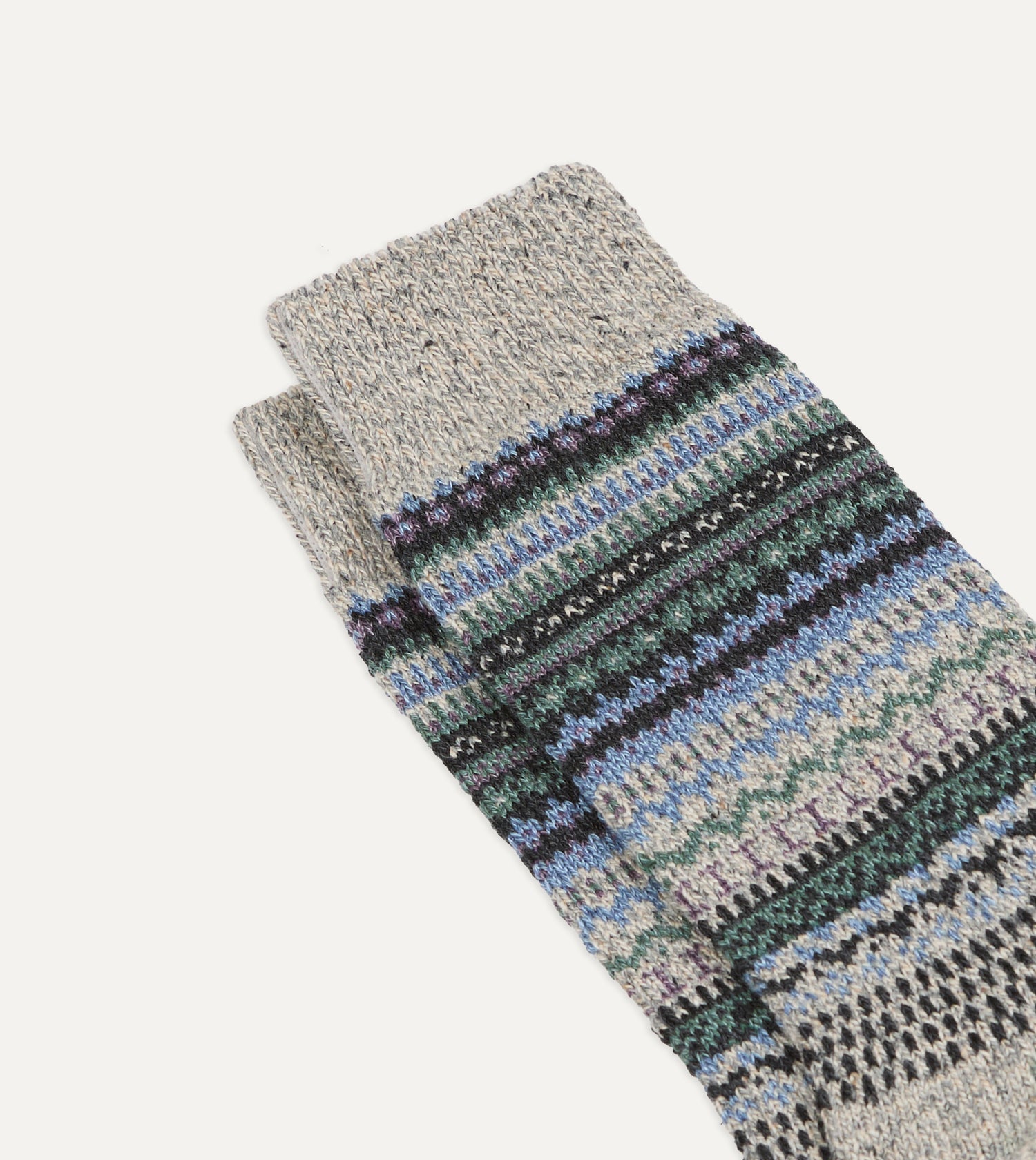 RoToTo Grey and Blue Wool Nordic Pattern Socks