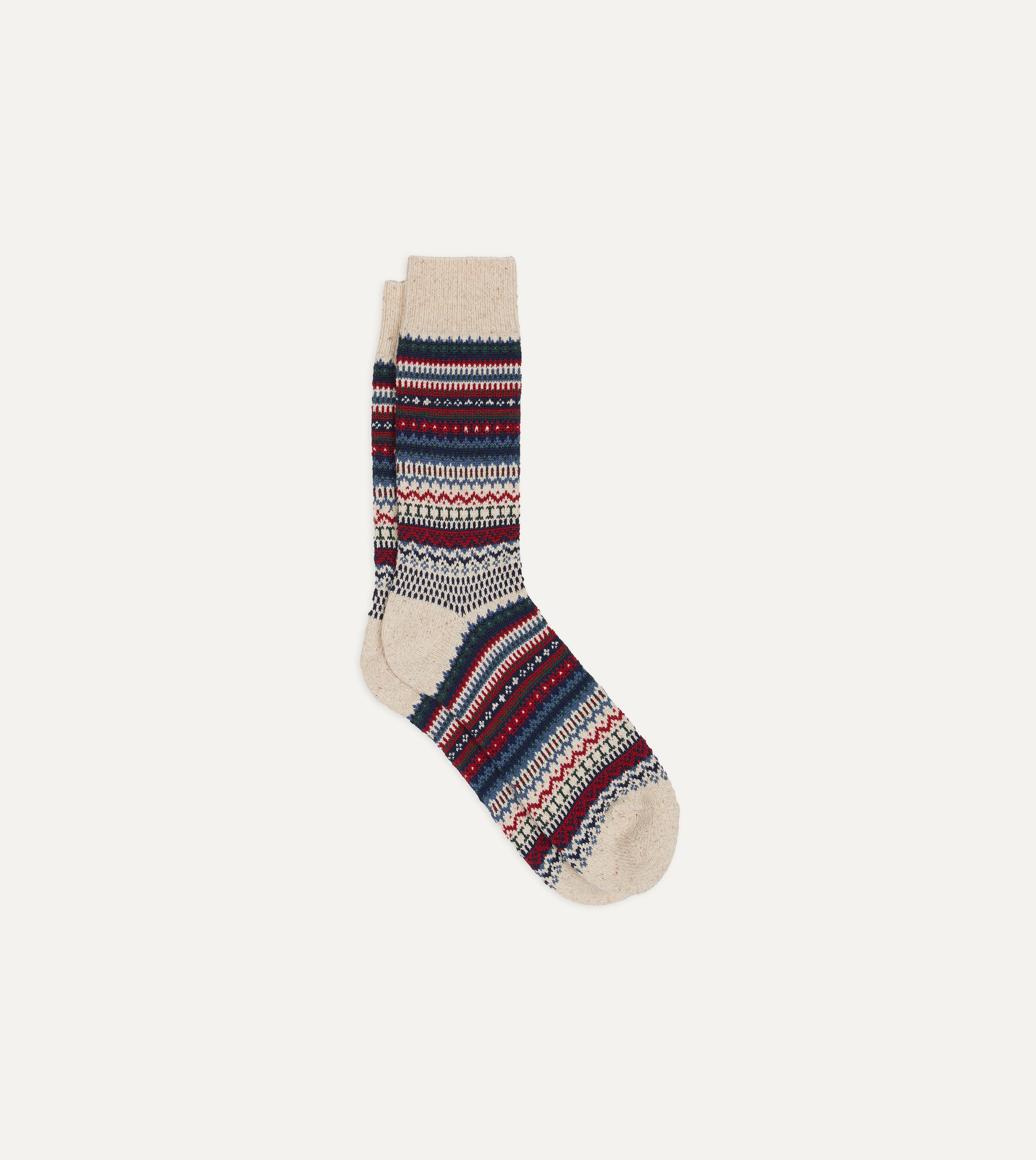 RoToTo Ecru and Navy Wool Nordic Pattern Socks