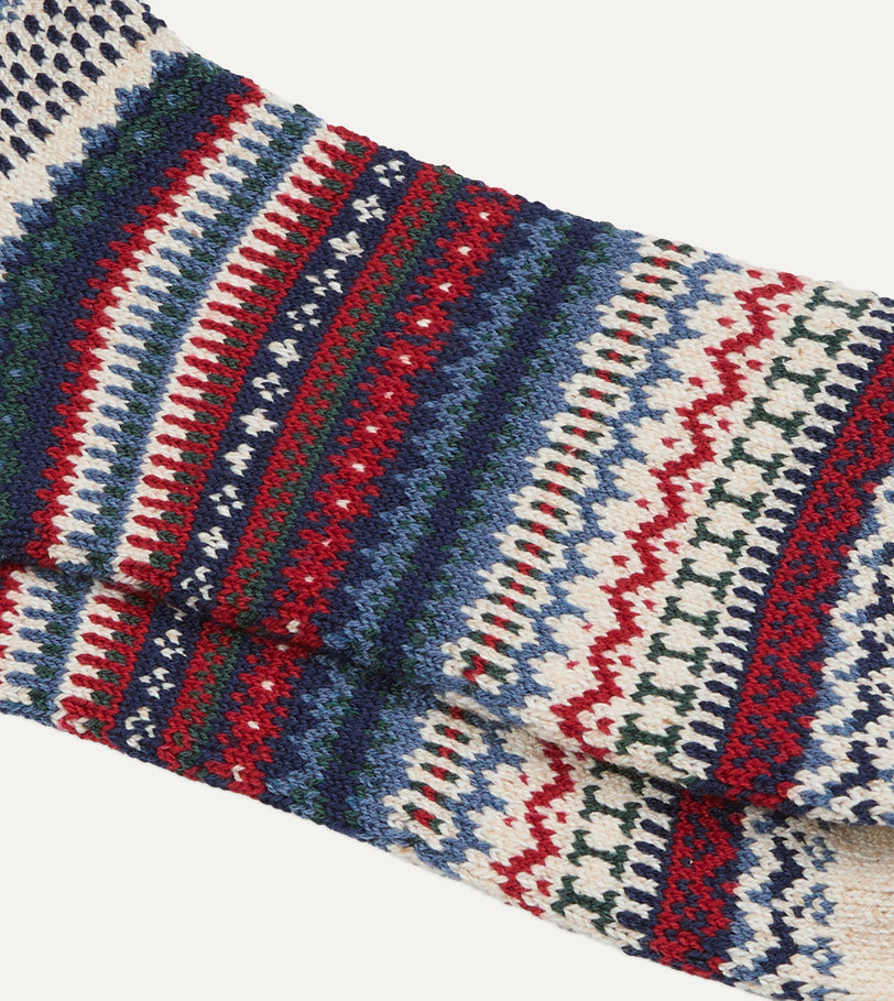 RoToTo Ecru and Navy Wool Nordic Pattern Socks