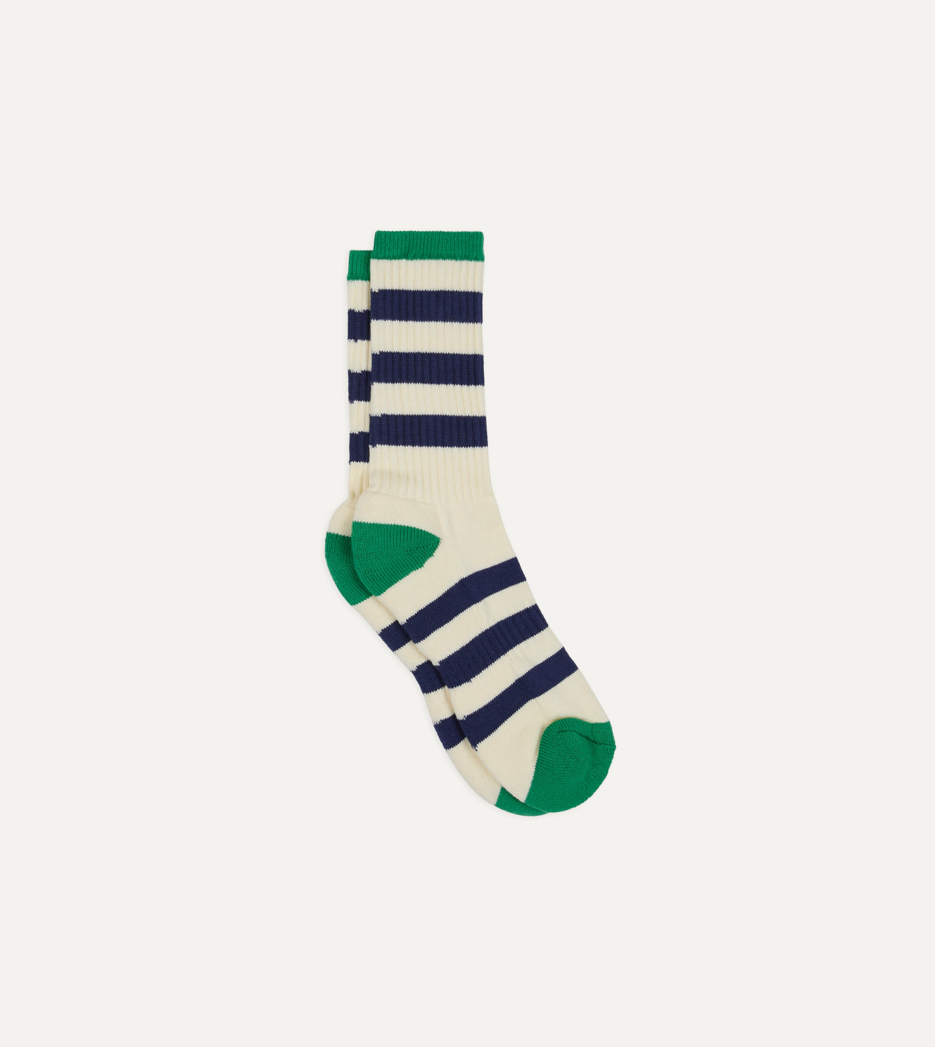 Navy and Green Striped Cotton Sport Socks