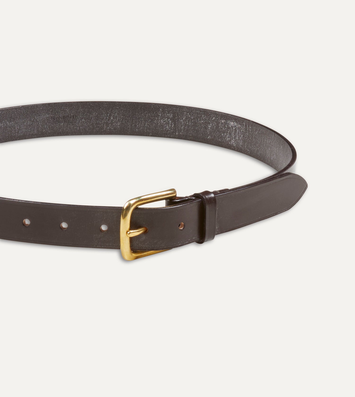 Dark Brown Unlined Bridle Leather Belt with Brass Buckle