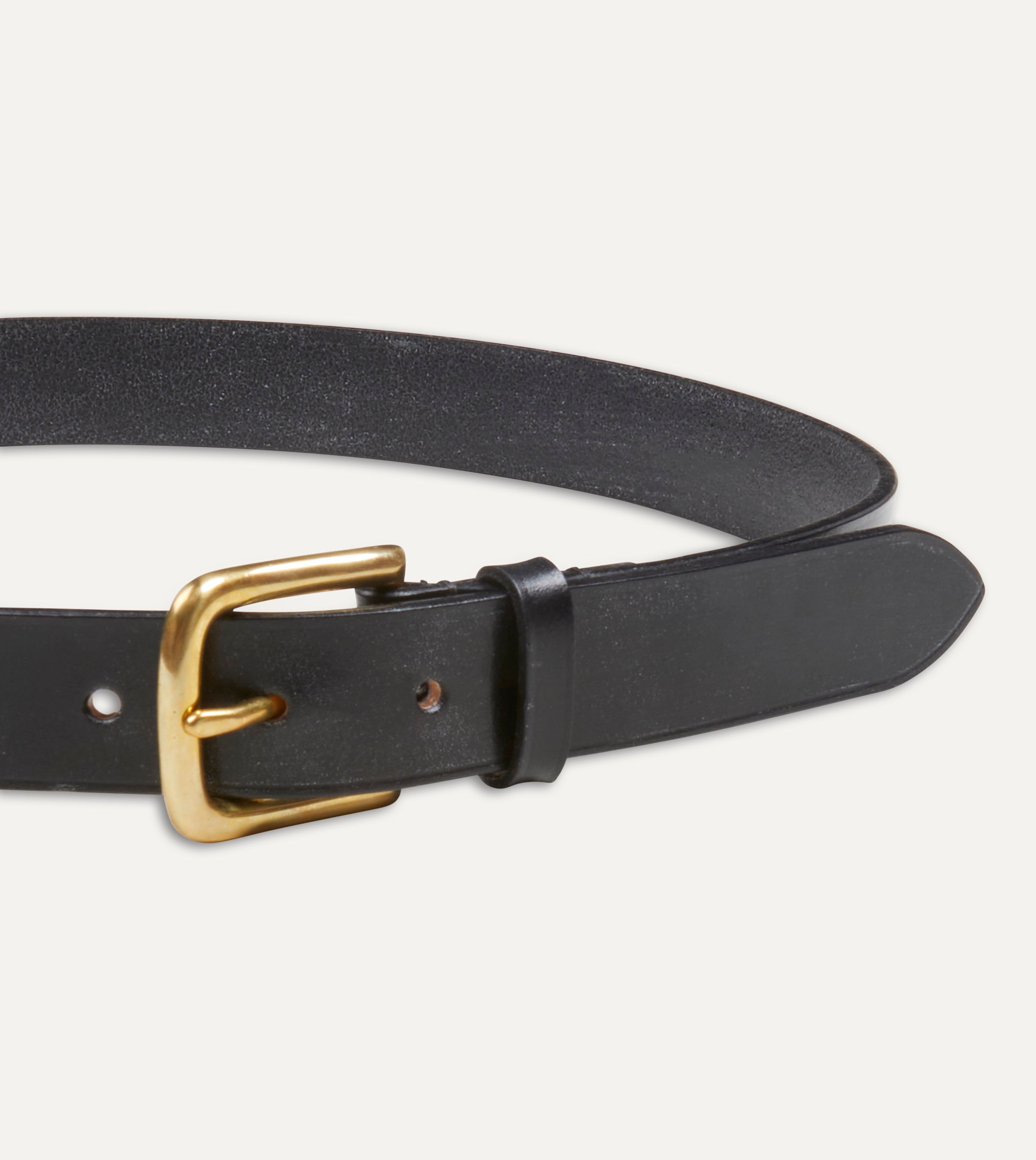 Black Unlined Bridle Leather Belt with Brass Buckle – Drakes US