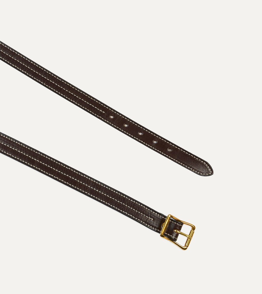 Yuketen Dark Brown Triple Stitched Leather Belt