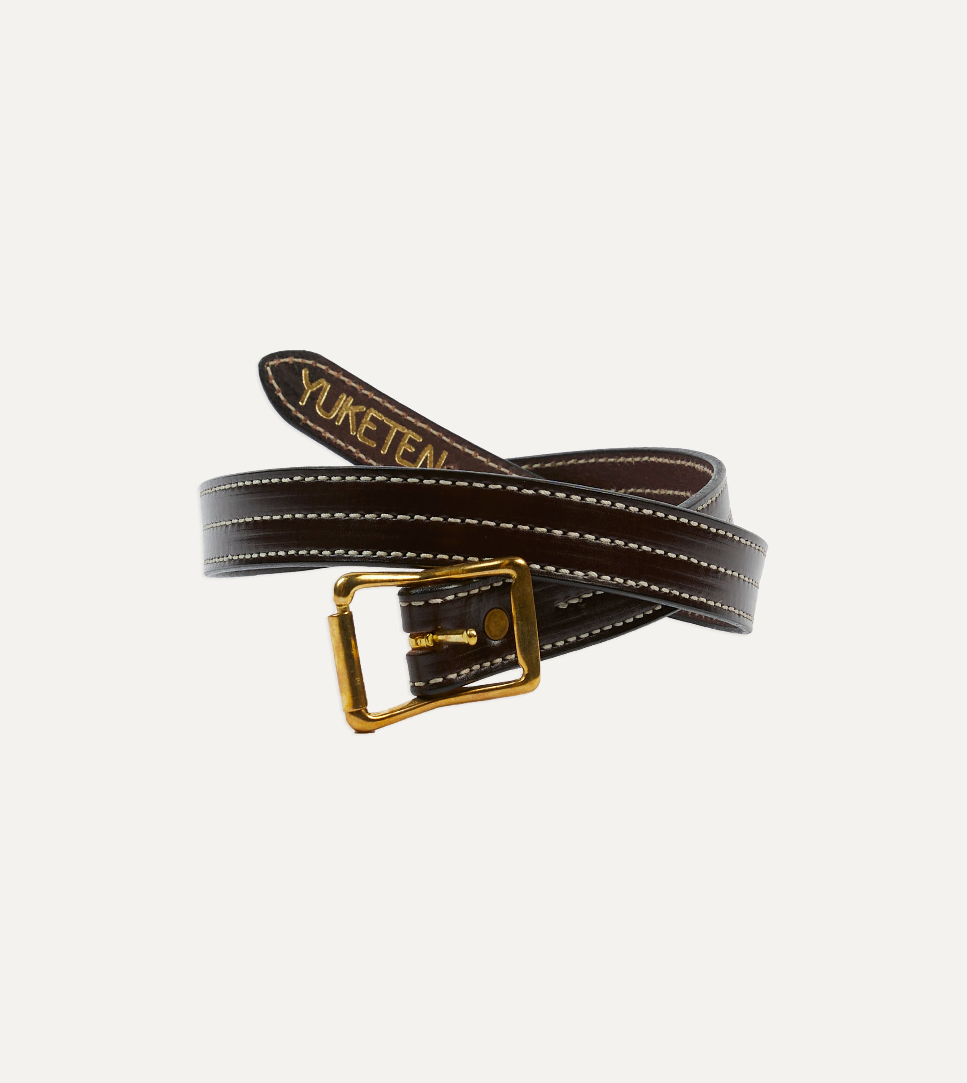 Yuketen Dark Brown Triple Stitched Leather Belt