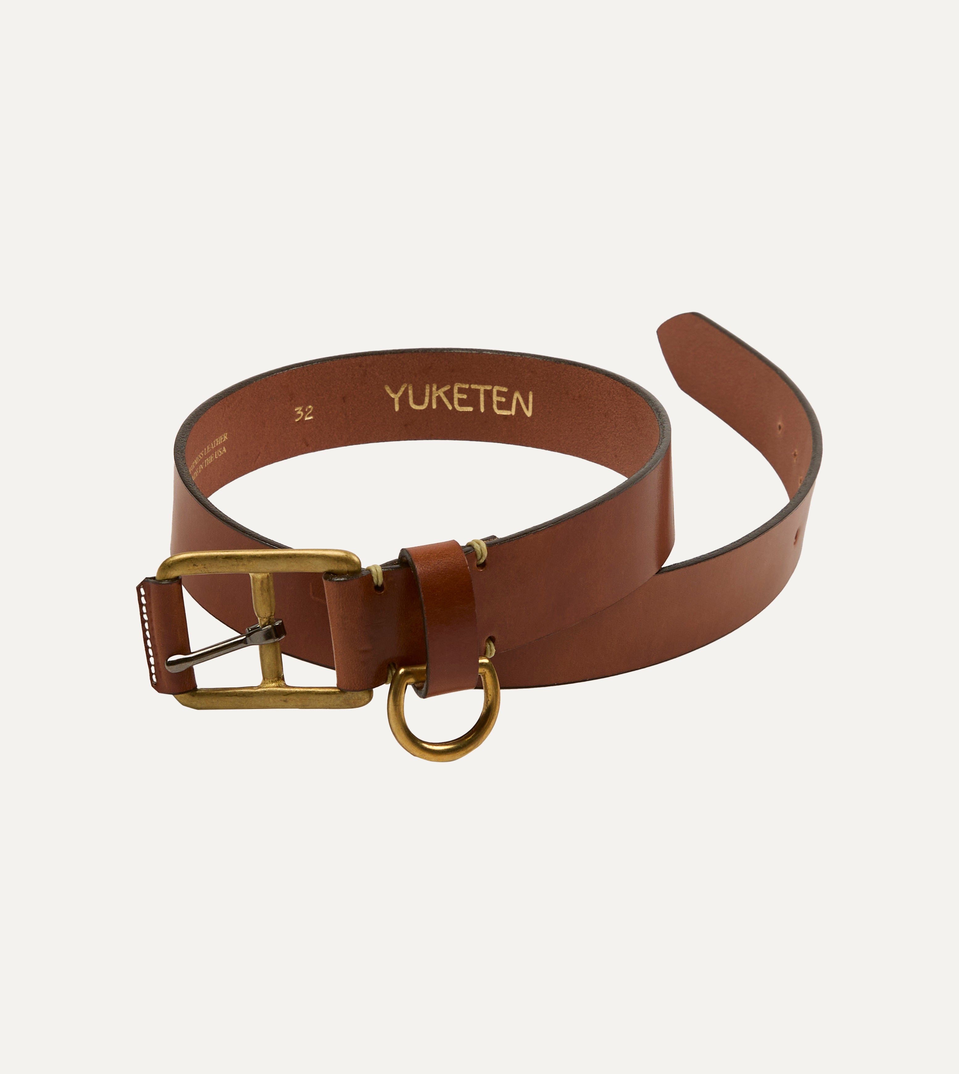 Yuketen Buck Brown Stitched D-Ring Belt
