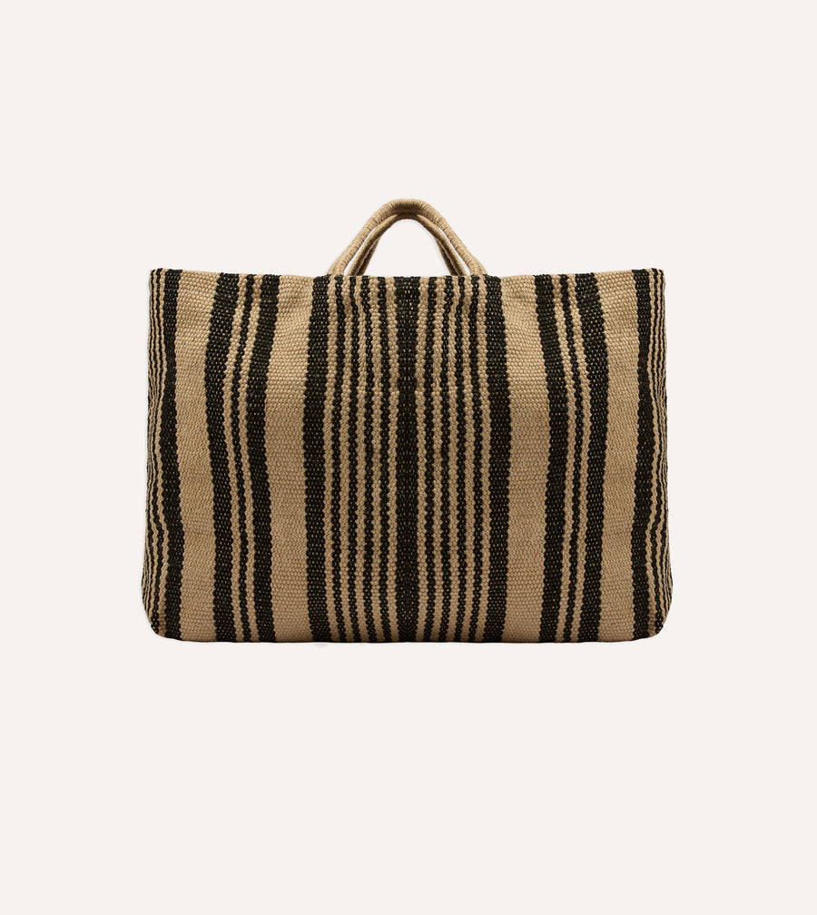 Black and Beige Maison Bengal Extra Large Jute Poresh Tote Bag