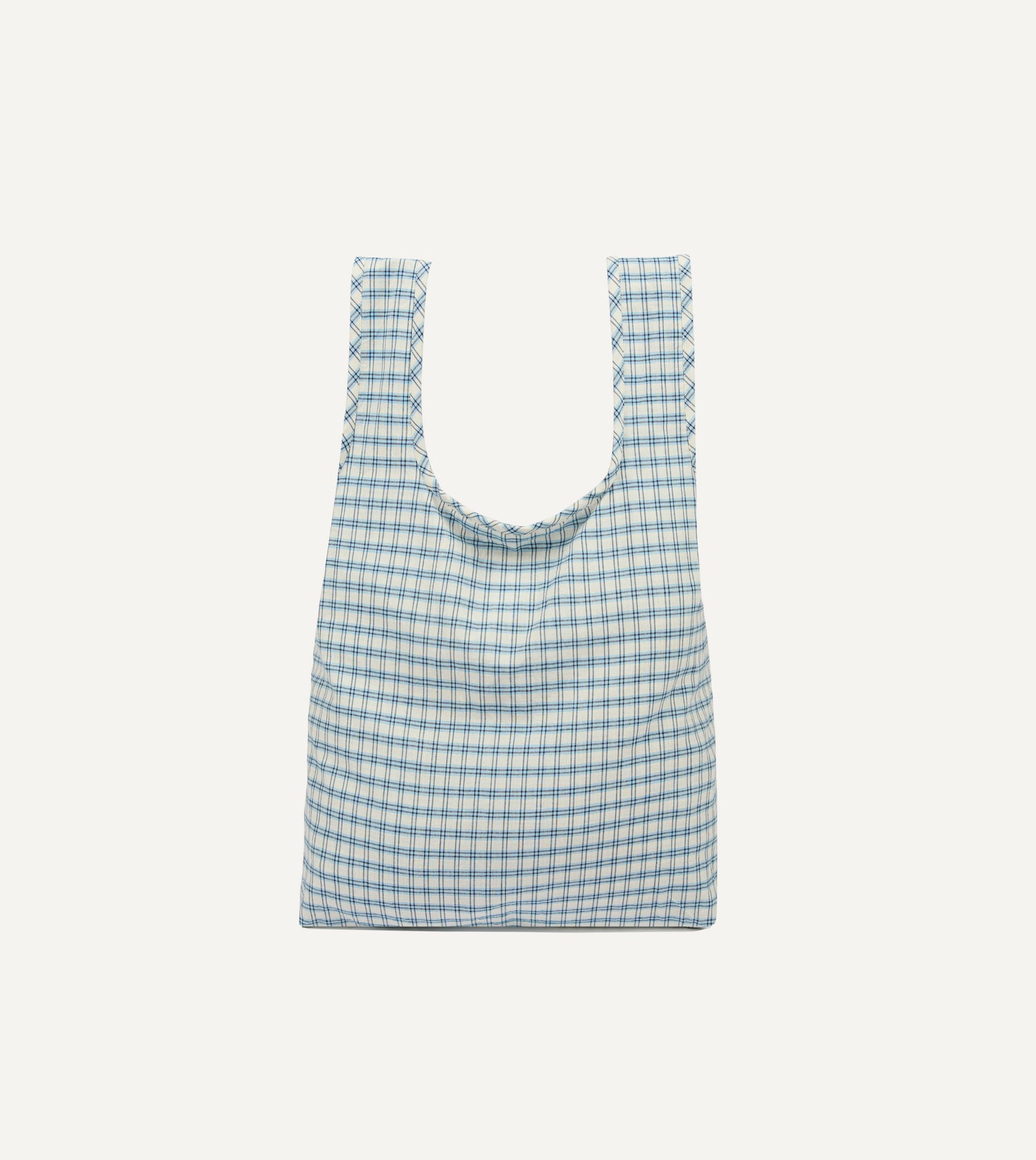 Blue and White Madras Check Cotton Market Tote Bag