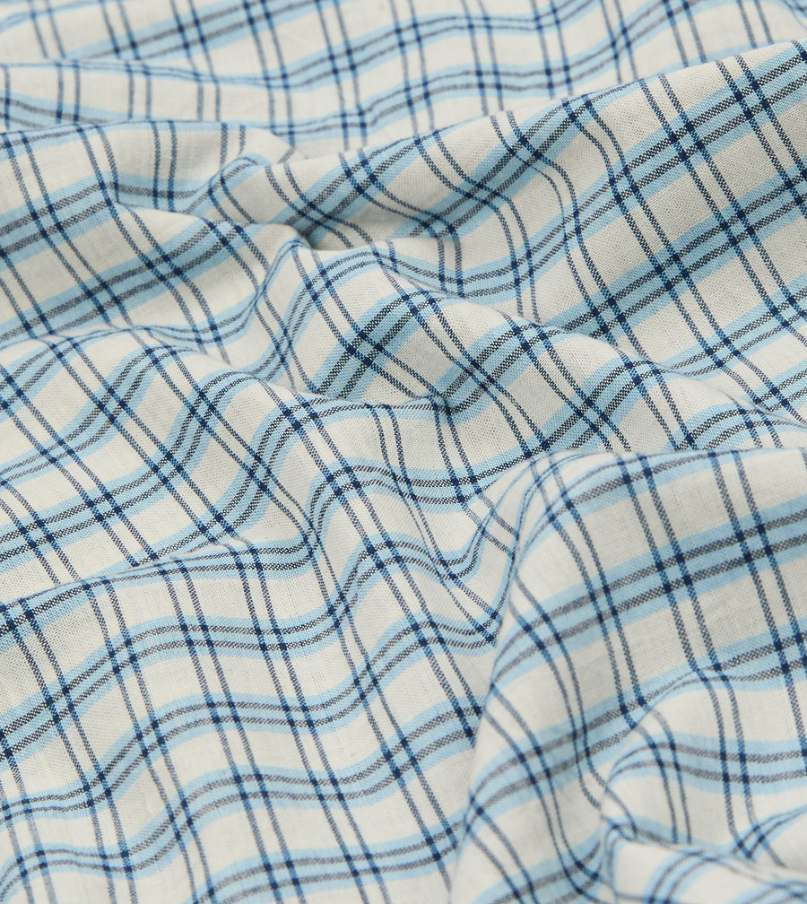 Blue and White Madras Check Cotton Market Tote Bag