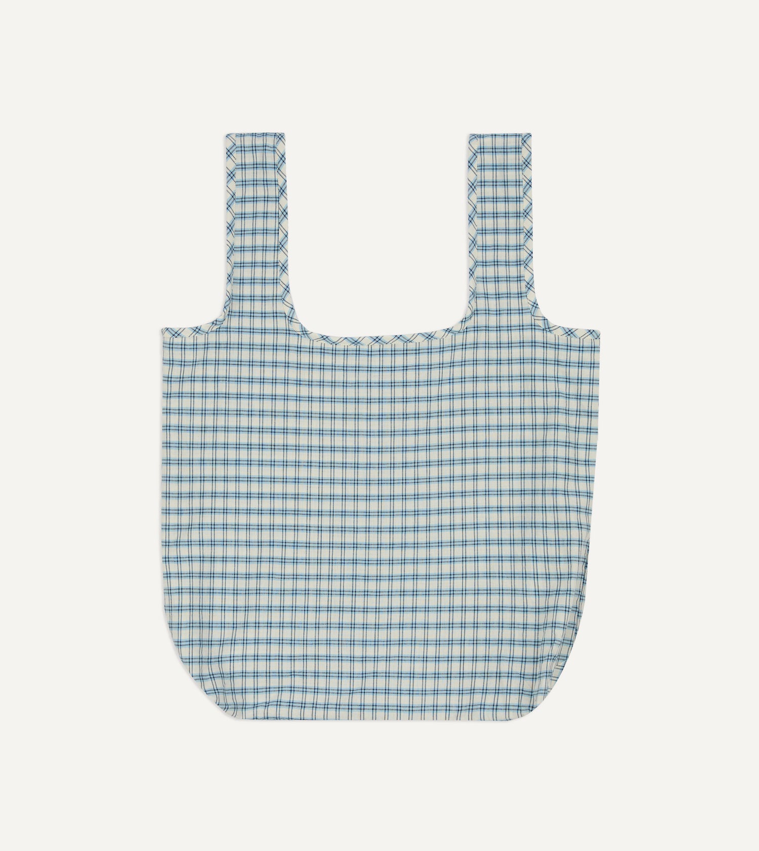 Blue and White Madras Check Cotton Market Tote Bag