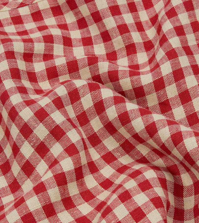 Red Gingham Check Linen Market Tote Bag