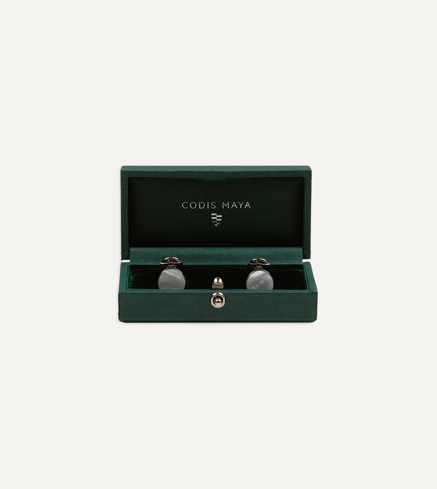 Codis Maya Rhodium Mother of Pearl Bow Cufflinks