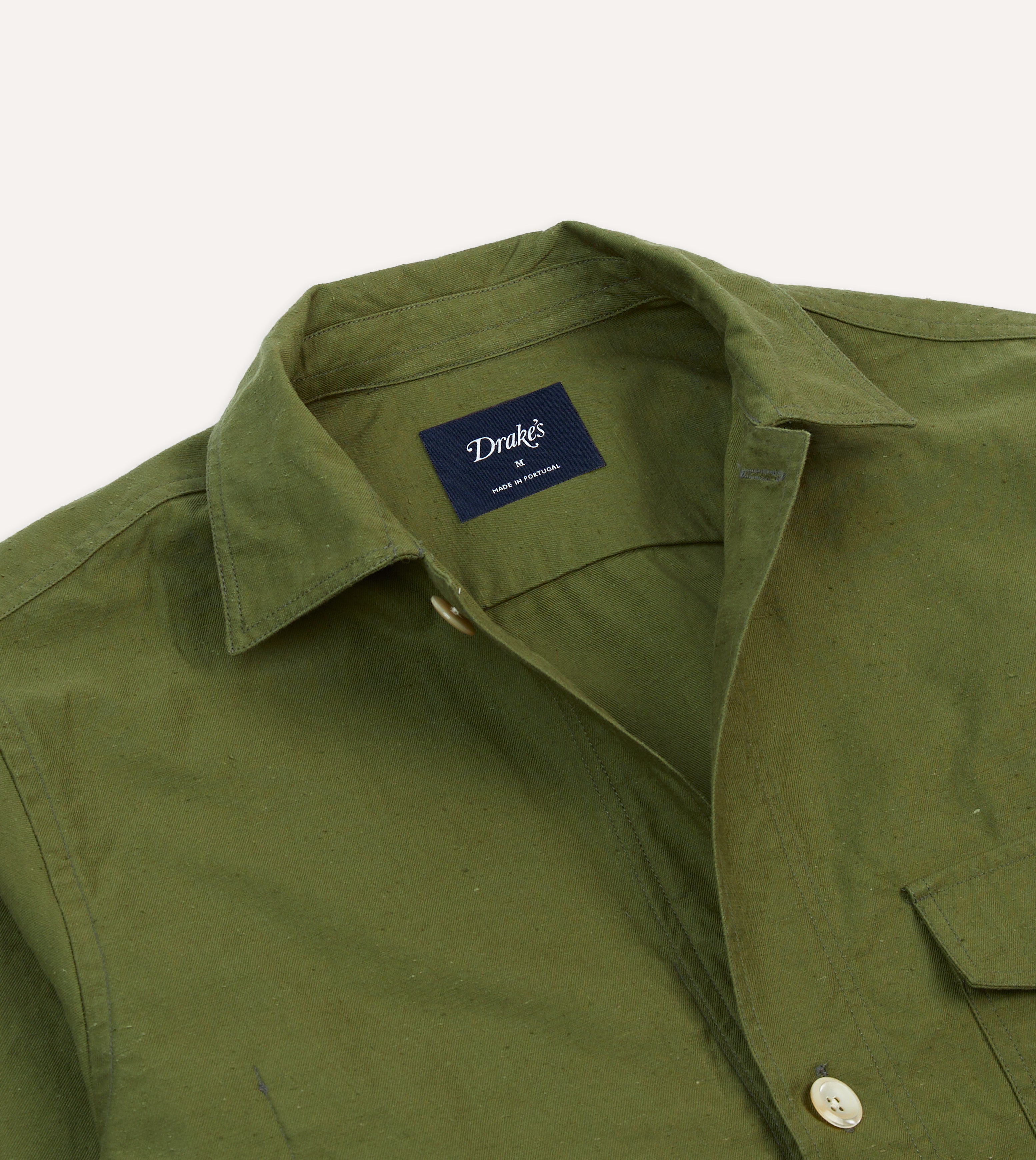 Olive Cotton Overshirt – Drakes US