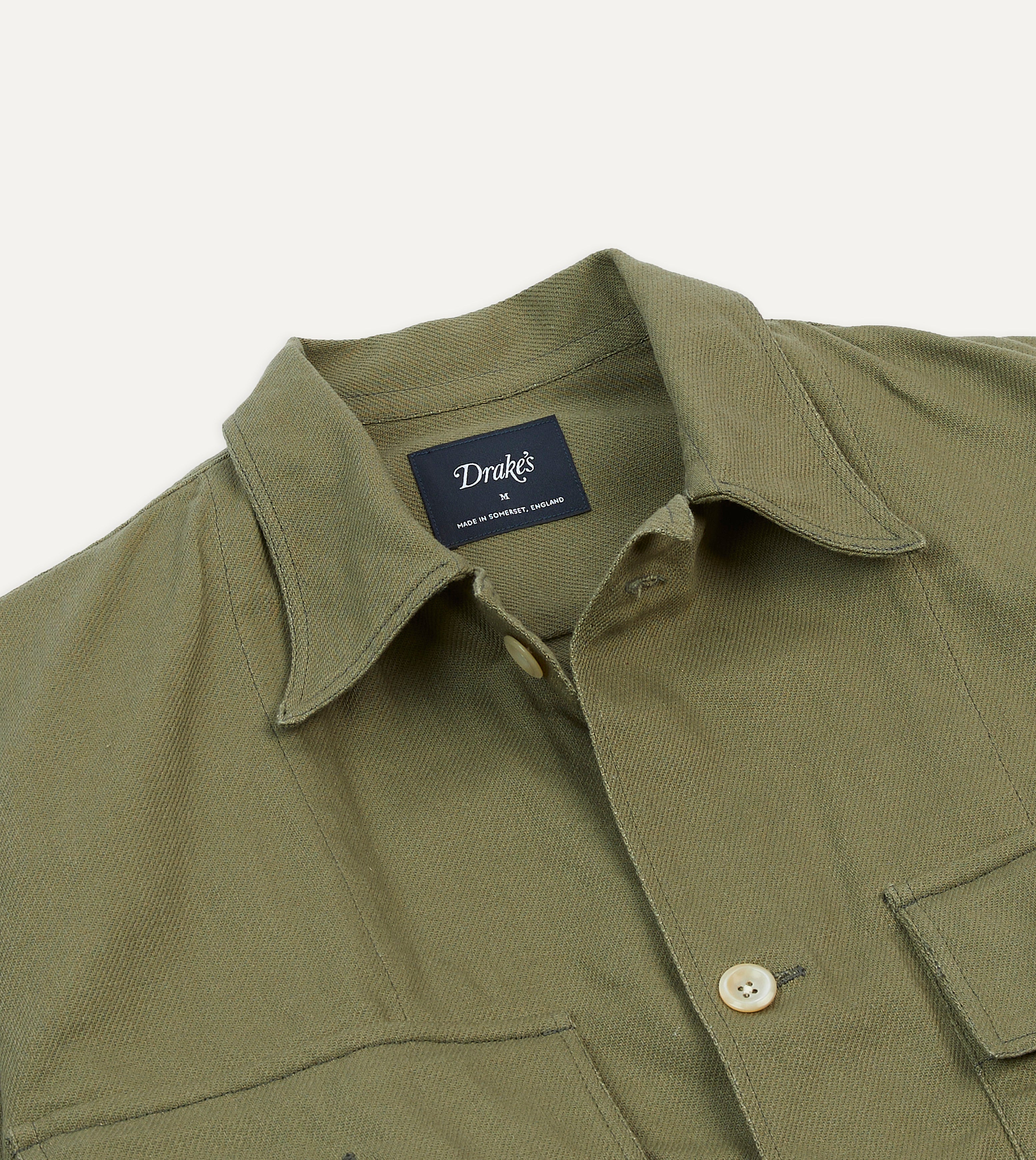 Green Cotton Twill Military Overshirt – Drakes US