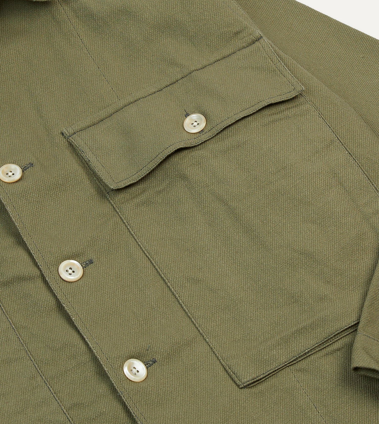 Green Cotton Twill Military Overshirt