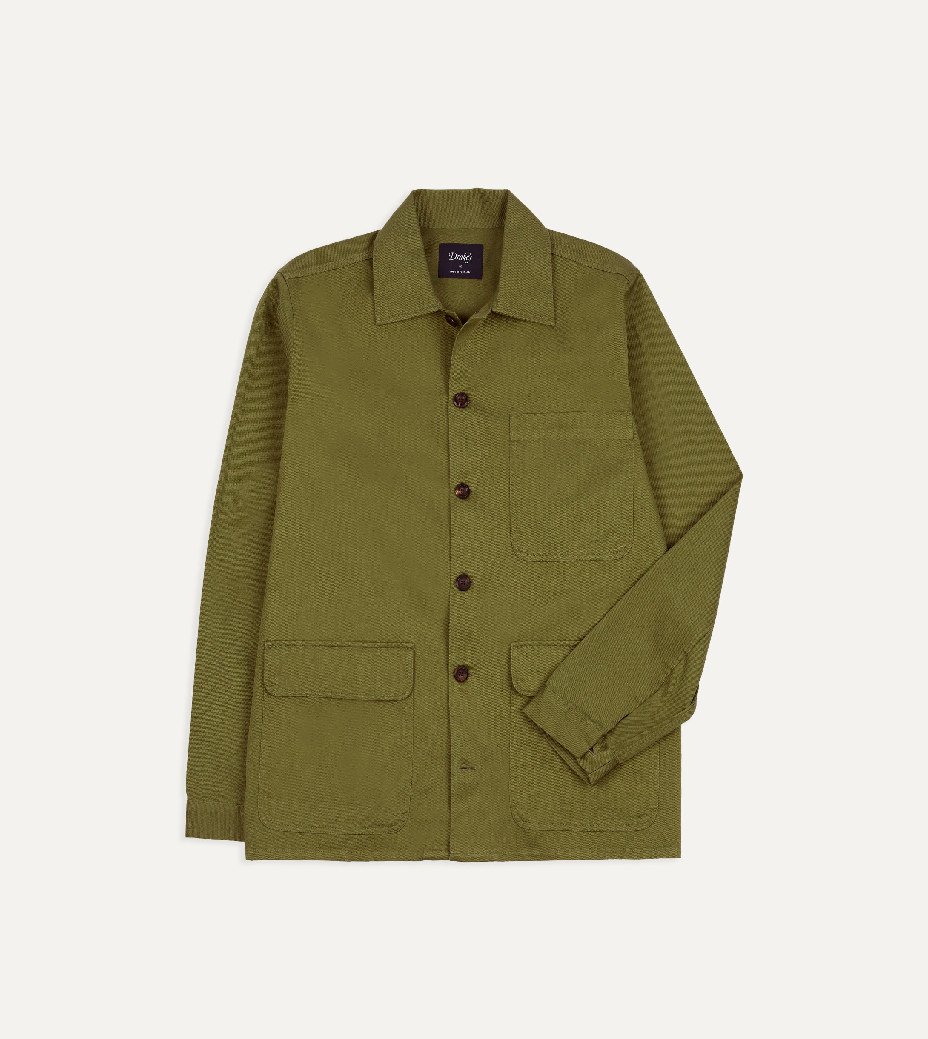Green Cotton Twill Three-Pocket Overshirt