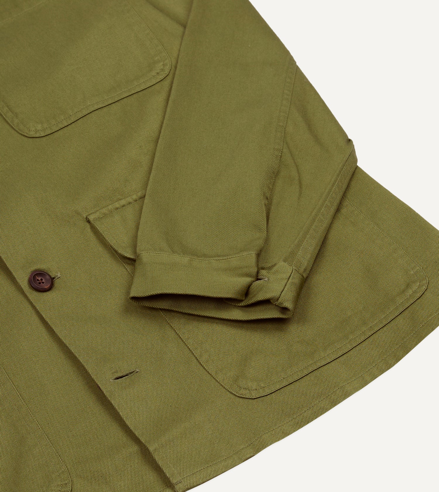 Green Cotton Twill Three-Pocket Overshirt