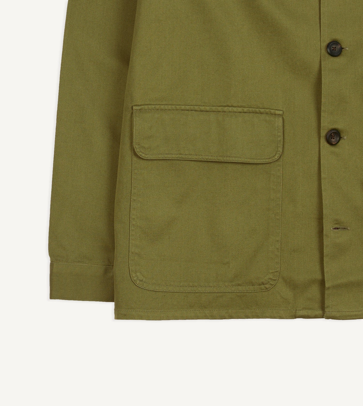 Green Cotton Twill Three-Pocket Overshirt