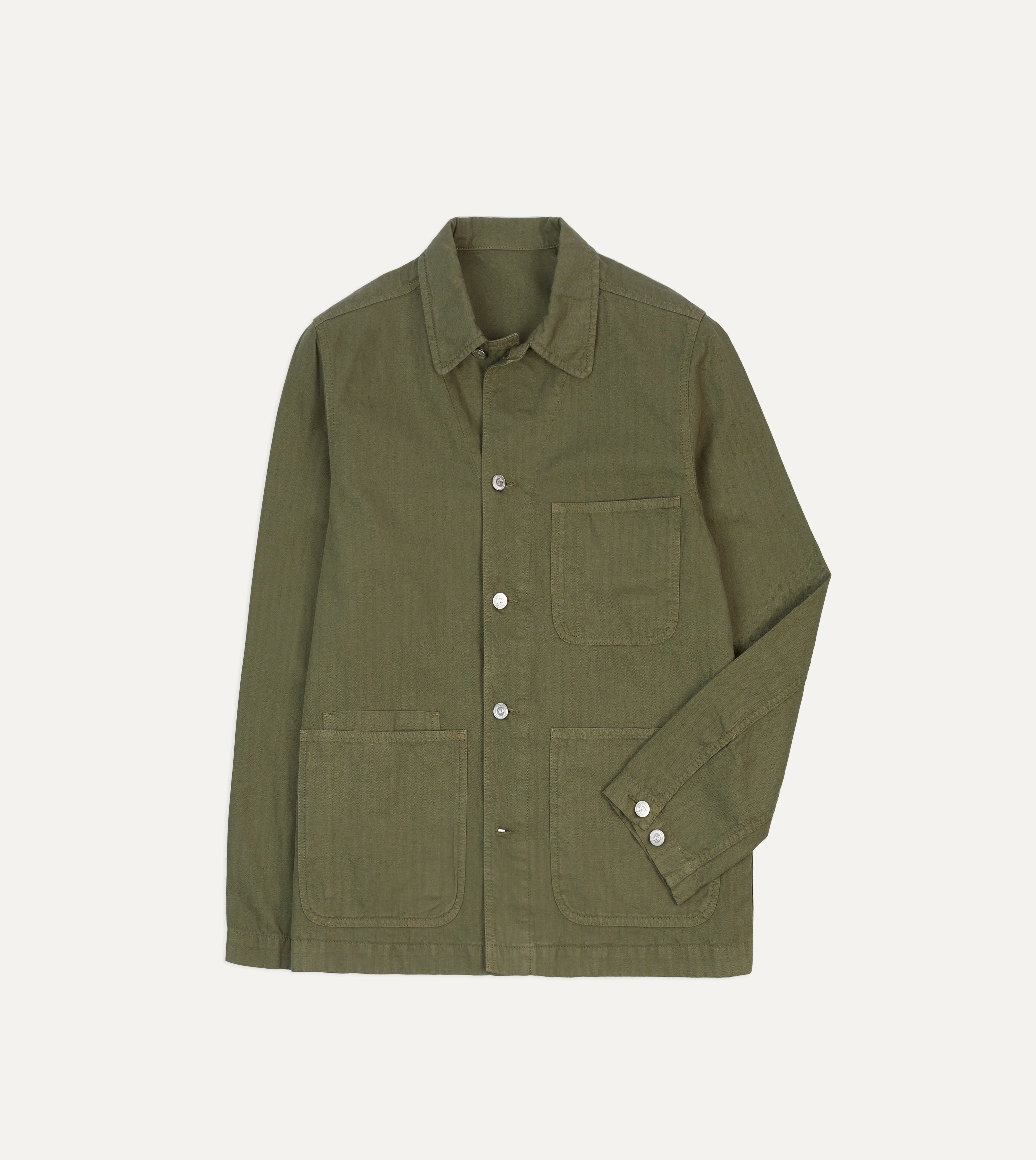 Olive Cotton-Linen Herringbone Fatigue Jacket – Drakes US