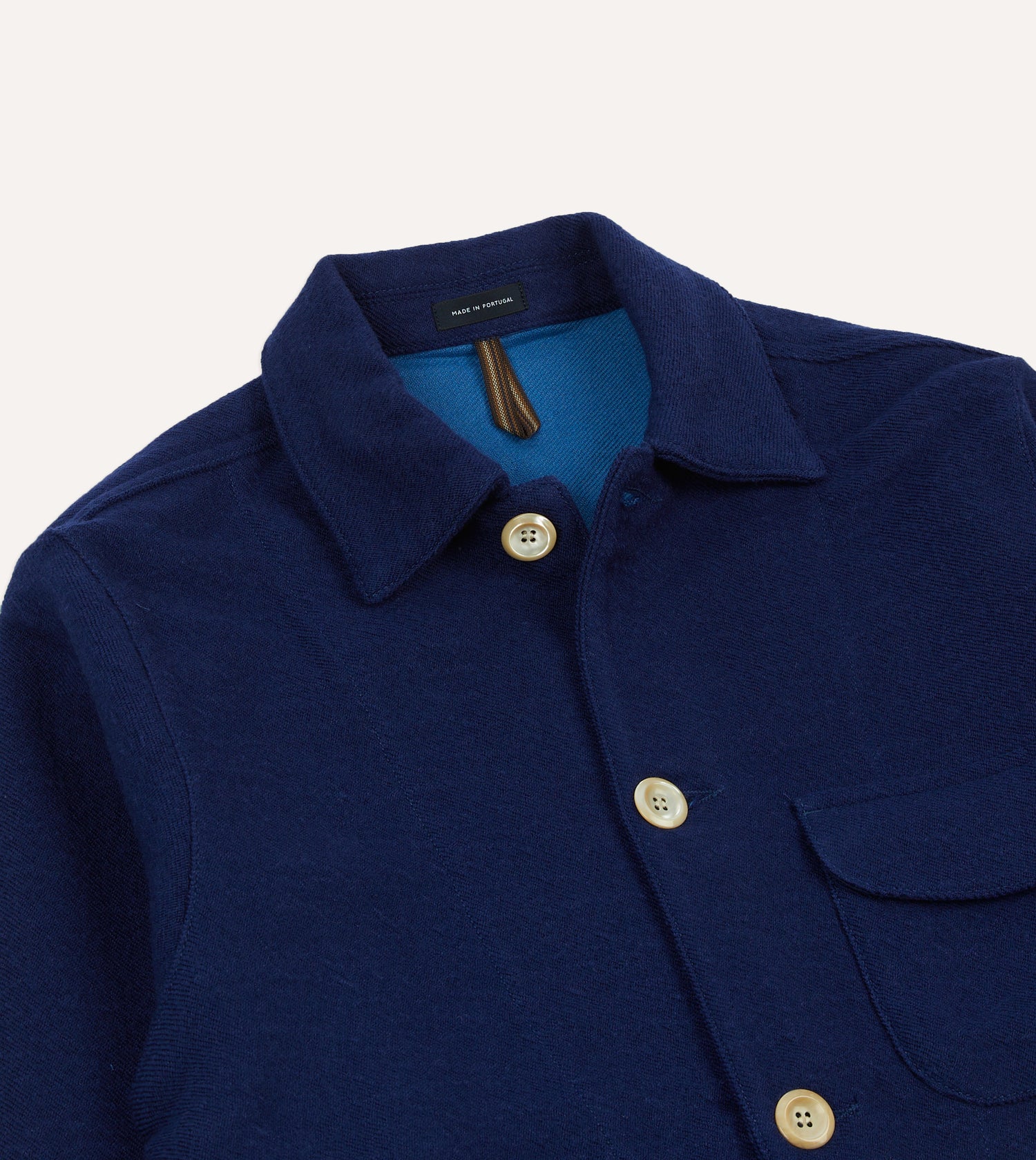 Blue Wool-Linen Three-Pocket Chore Jacket