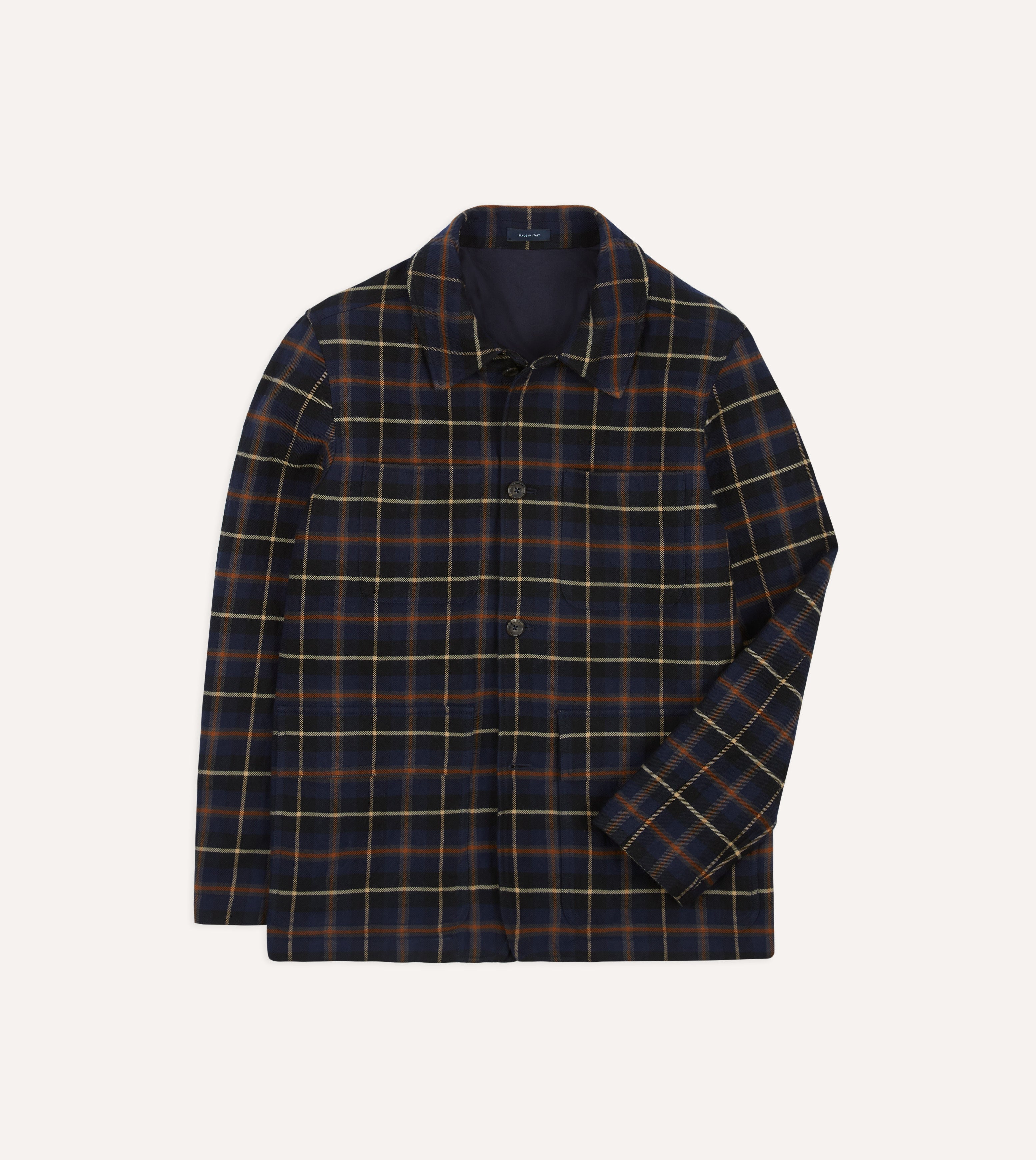 Navy Check Wool-Cotton Four-Pocket Chore Jacket – Drakes US