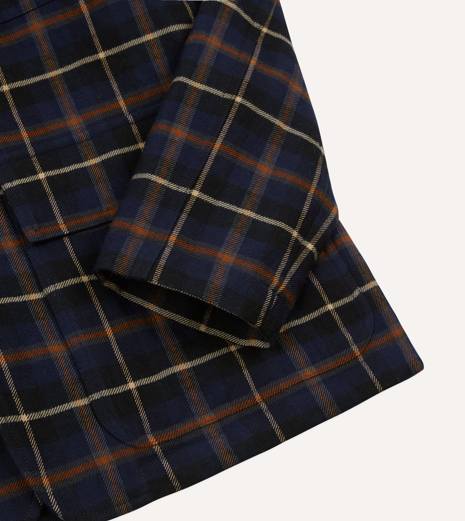 Navy Check Wool-Cotton Four-Pocket Chore Jacket