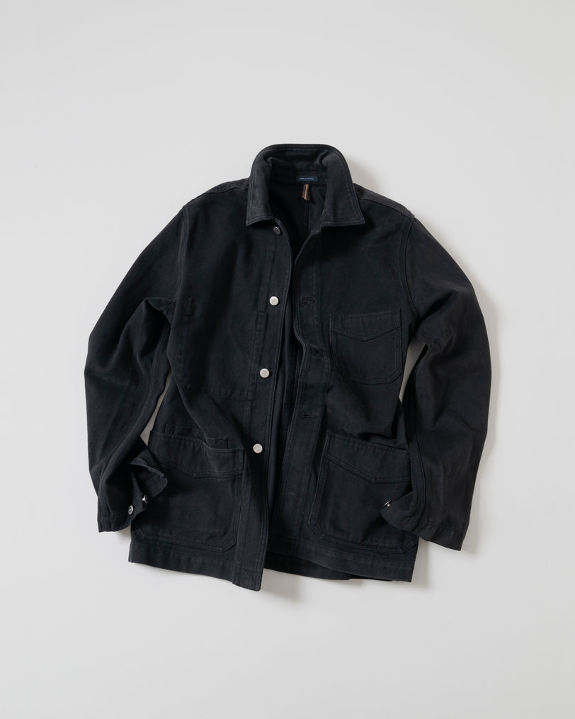 Black Heavy Twill Cotton Five-Pocket Chore Jacket
