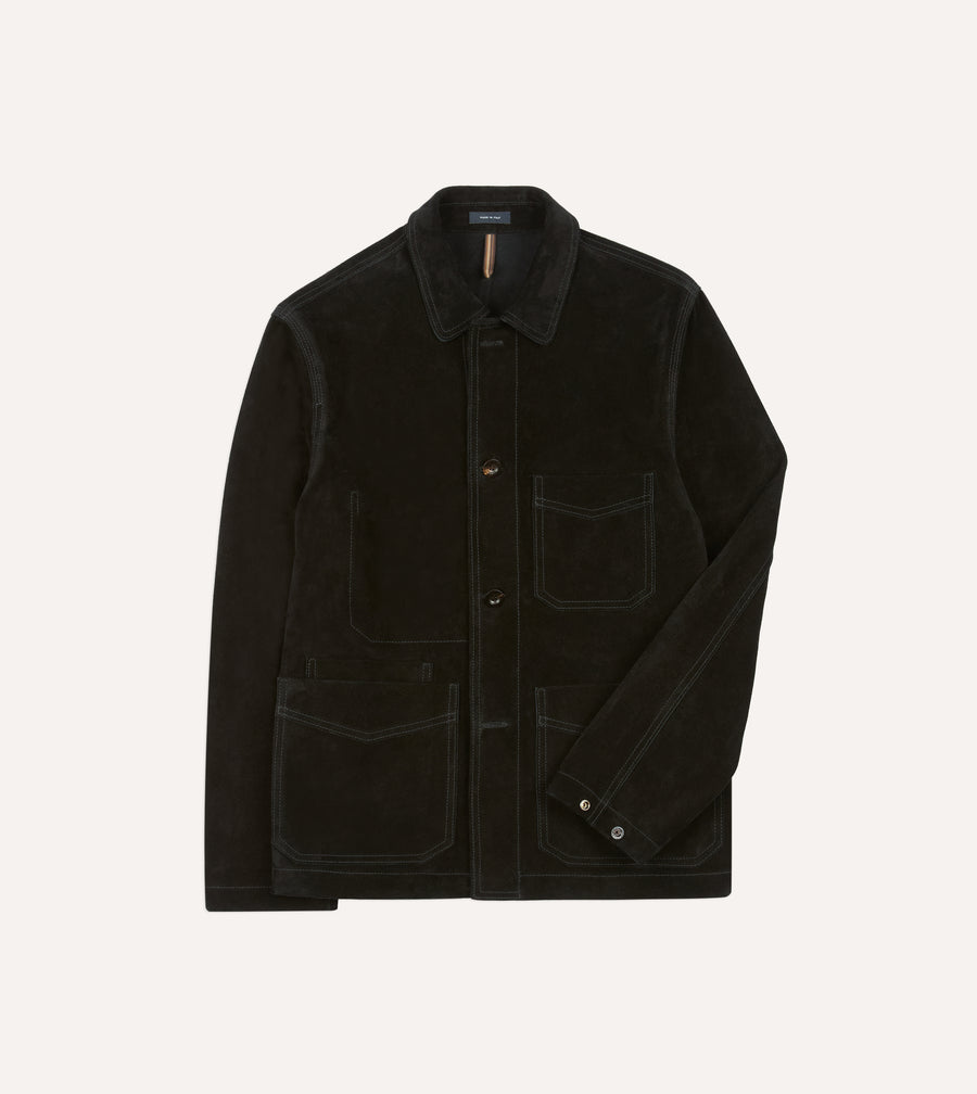 Black Heavyweight Suede Five-Pocket Chore Jacket