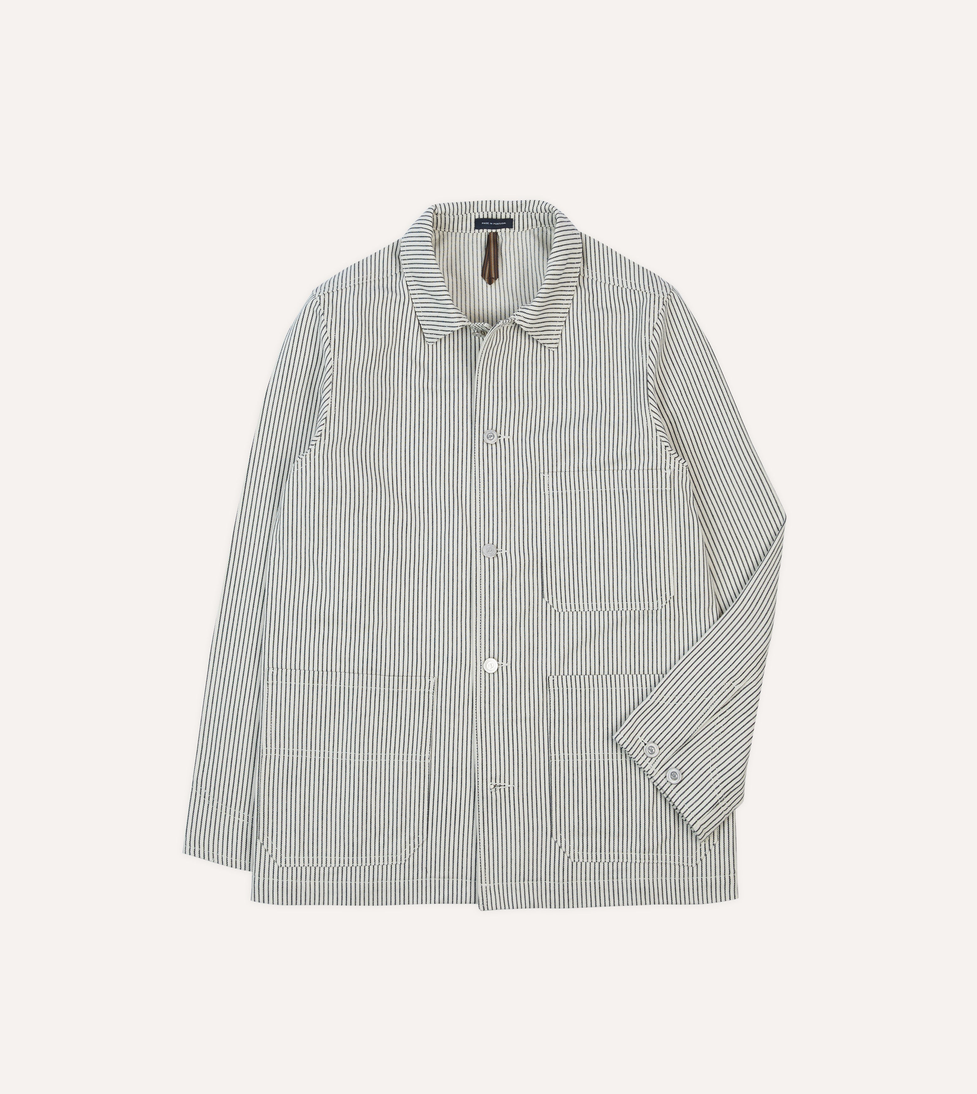 Navy and Ecru Stripe Cotton Stoker Jacket