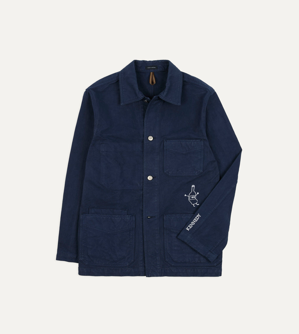 drakes シャツジャケット Kennedy by Drake's Navy Cotton Duck Canvas Five-Pocket Chore