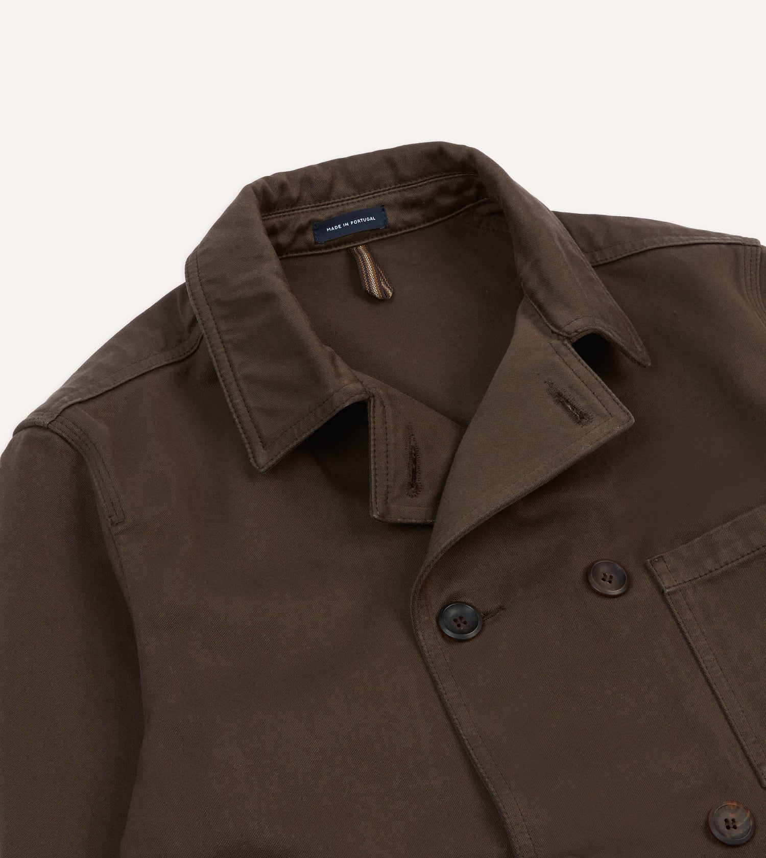Brown Cotton Double-Breasted Chore Coat