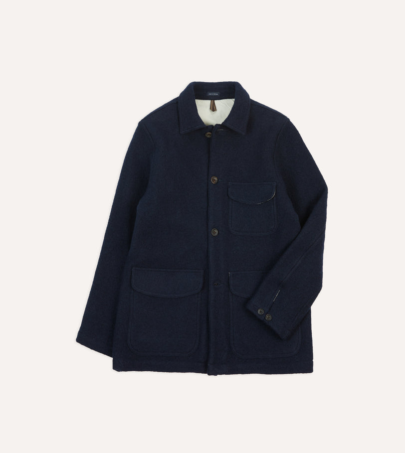 Navy Wool Three-Pocket Chore Jacket
