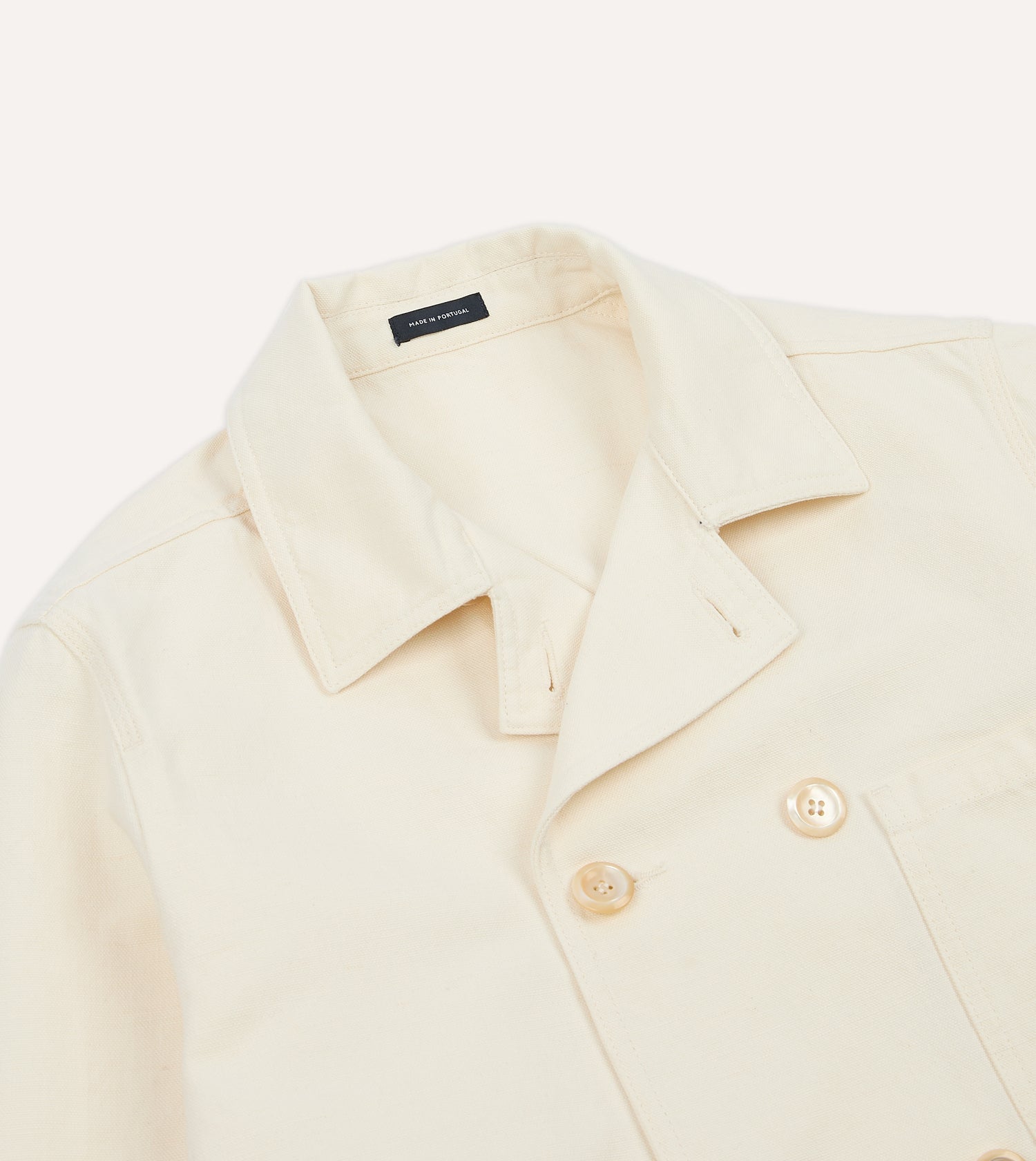 Ecru Cotton-Linen Double-Breasted Chore Coat