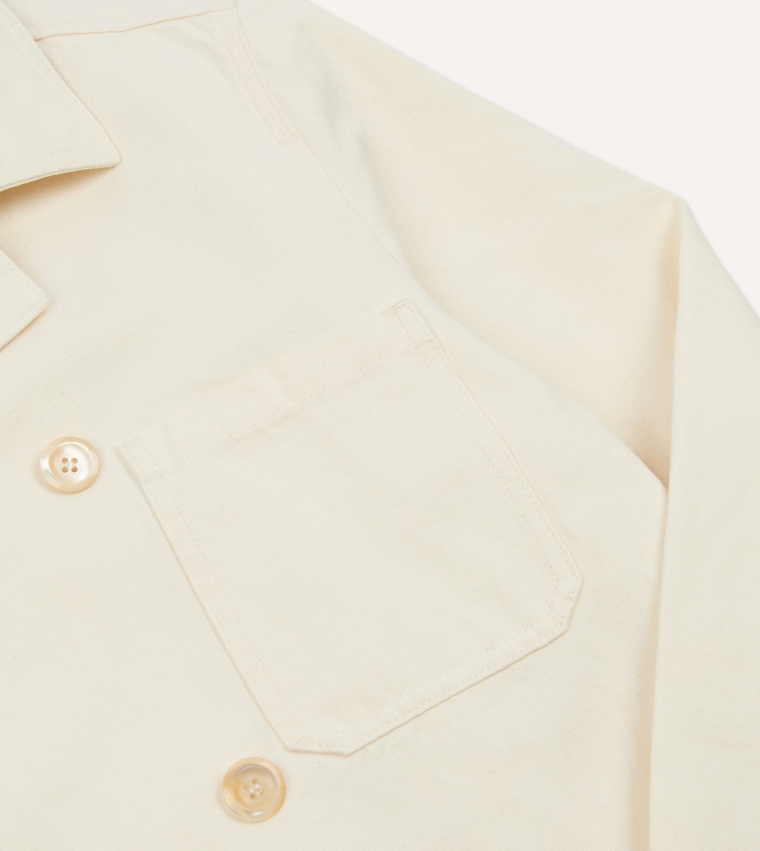 Ecru Cotton-Linen Double-Breasted Chore Coat