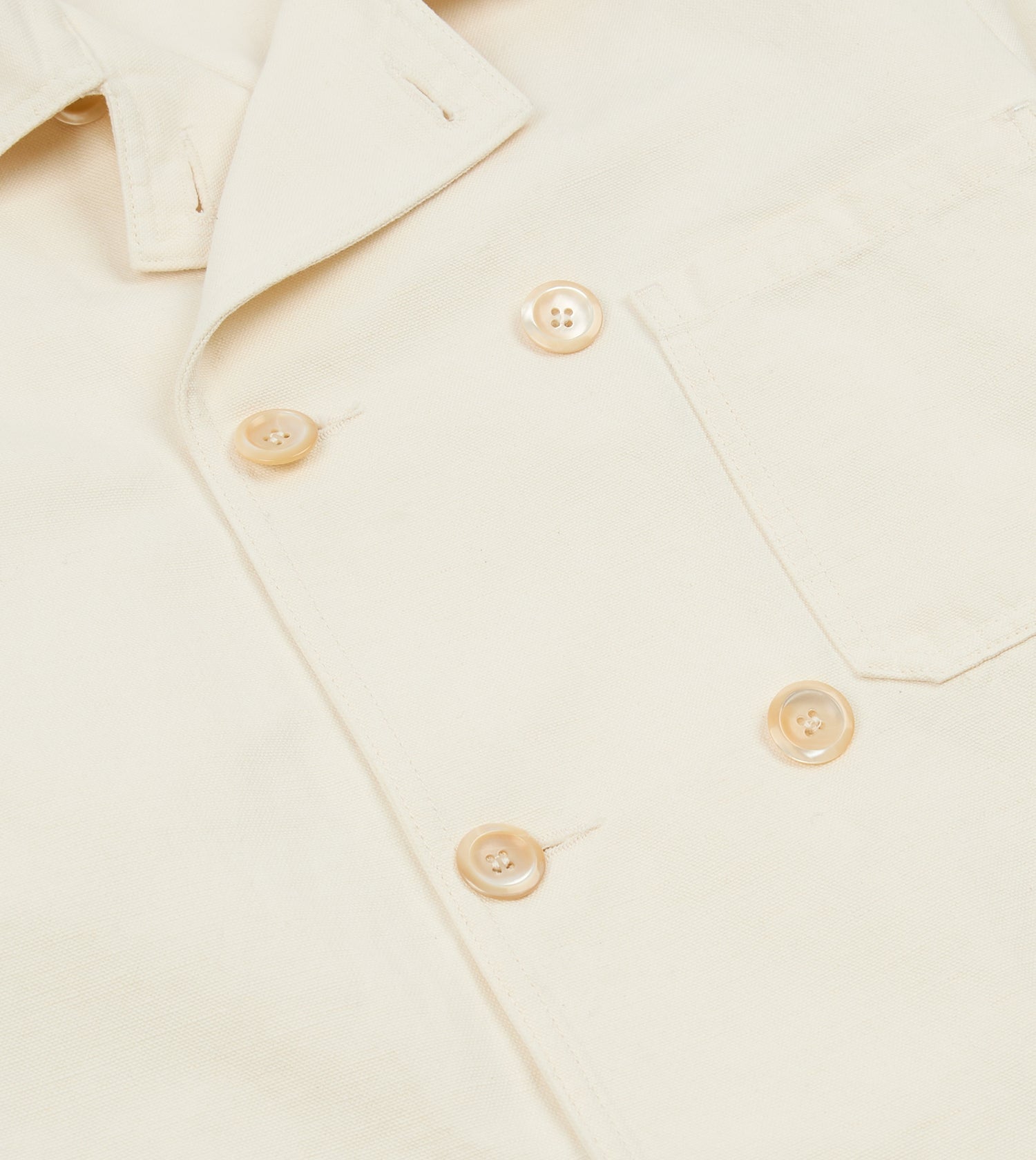 Ecru Cotton-Linen Double-Breasted Chore Coat