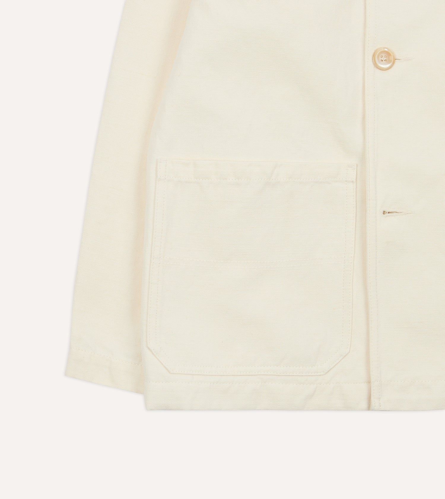 Ecru Cotton-Linen Double-Breasted Chore Coat