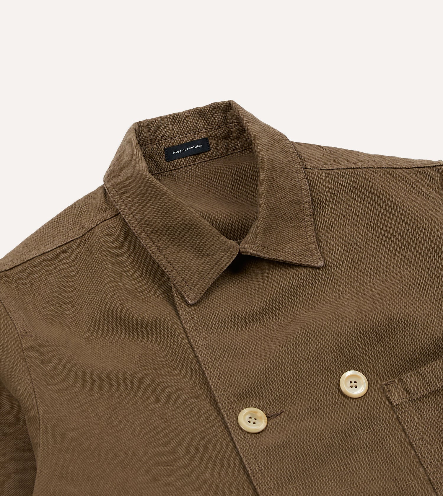 Brown Cotton-Linen Double-Breasted Chore Coat