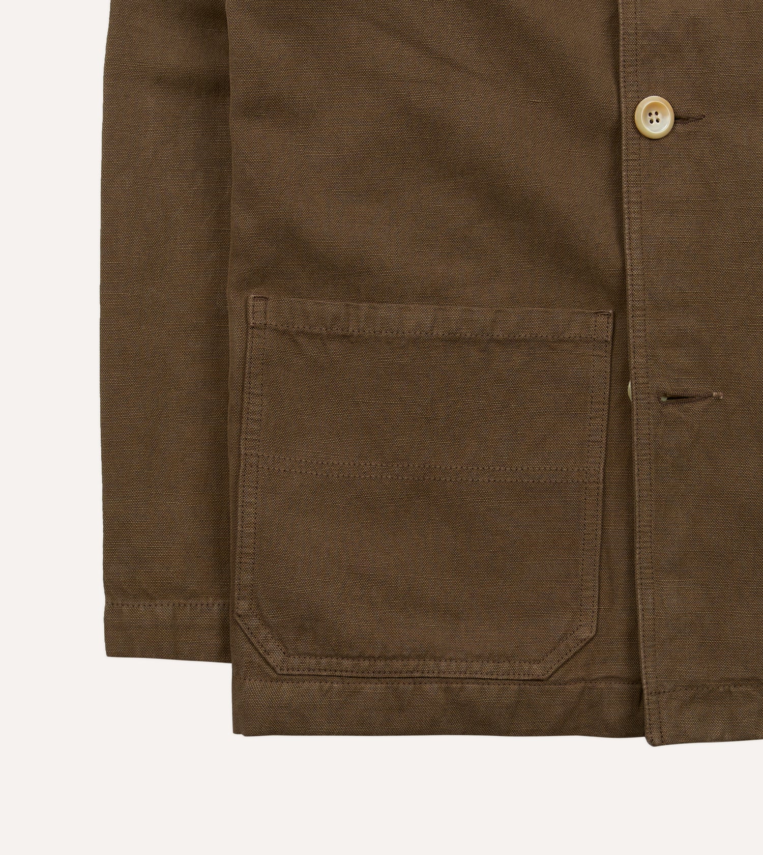 Brown Cotton-Linen Double-Breasted Chore Coat