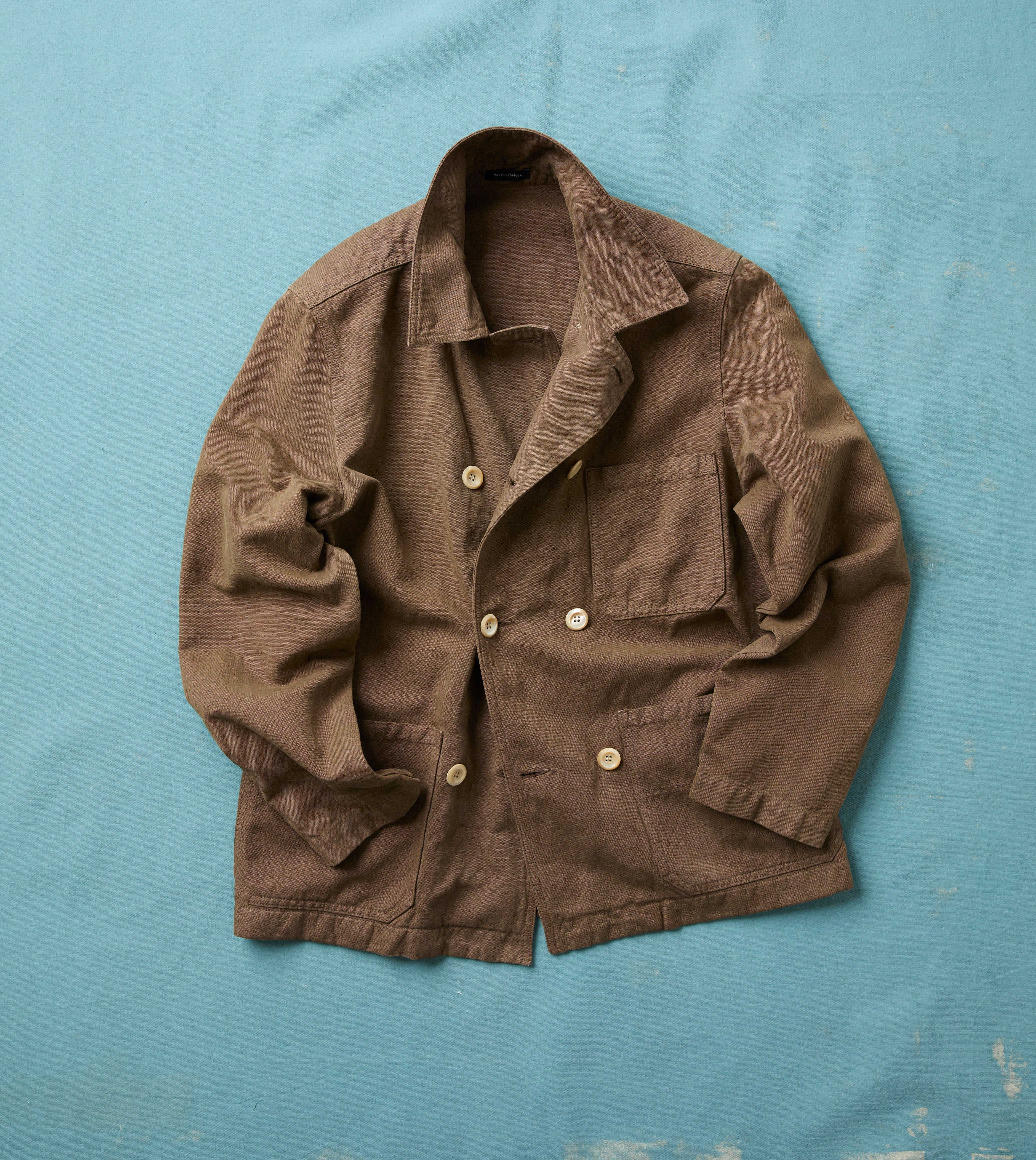 Brown Cotton-Linen Double-Breasted Chore Coat – Drakes US