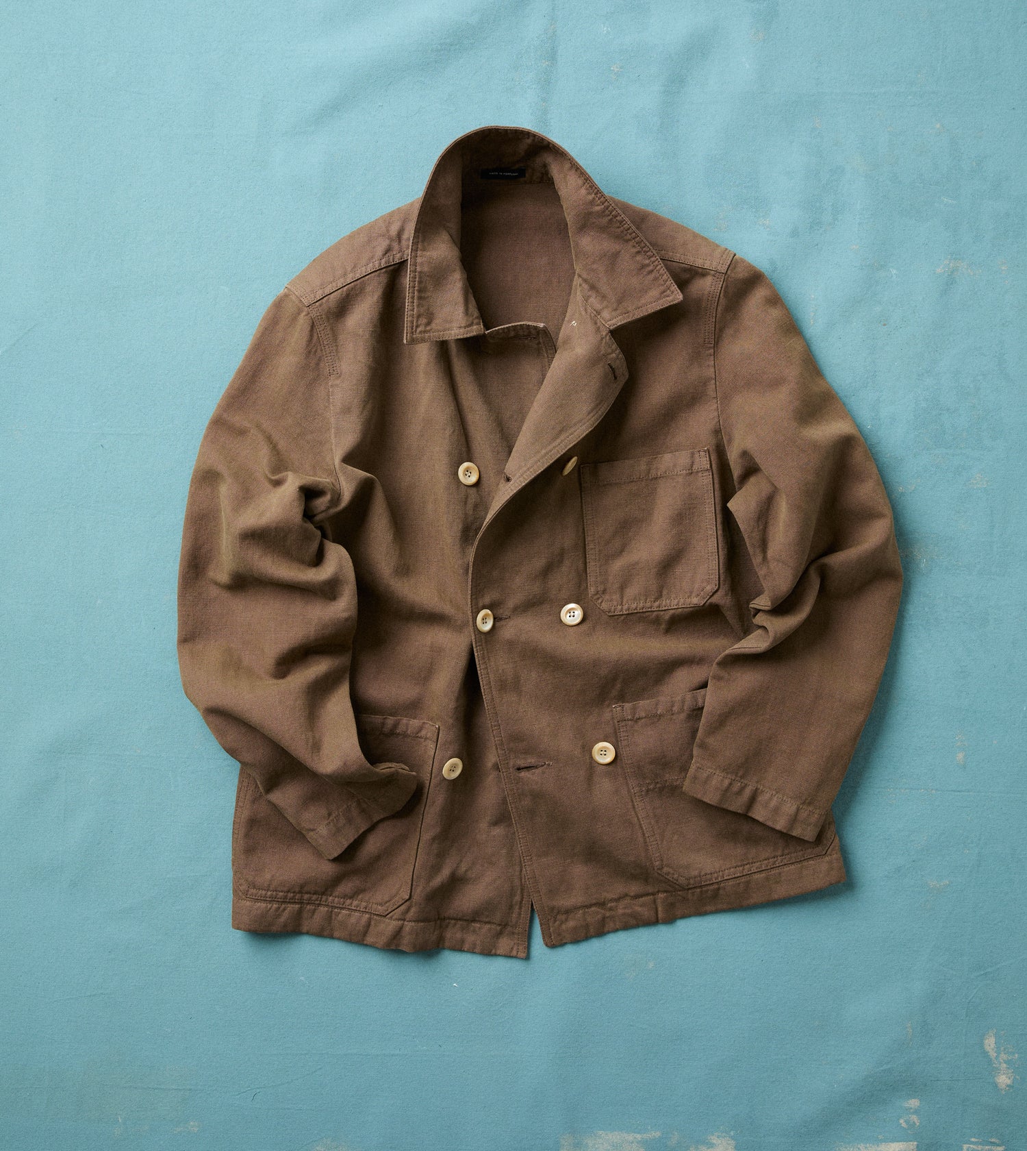 Brown Cotton-Linen Double-Breasted Chore Coat