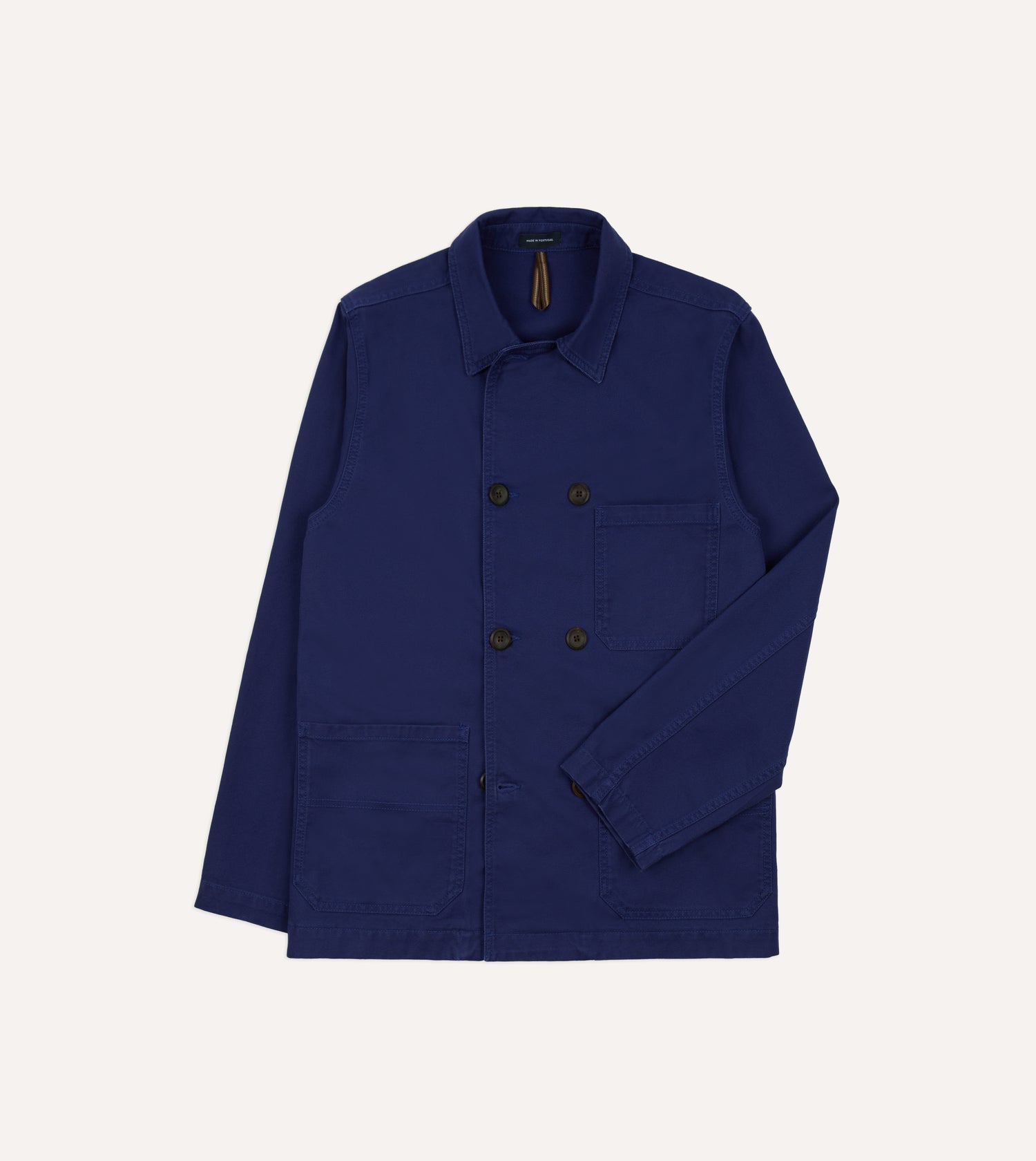 French Blue Cotton Serge Double-Breasted Chore Coat