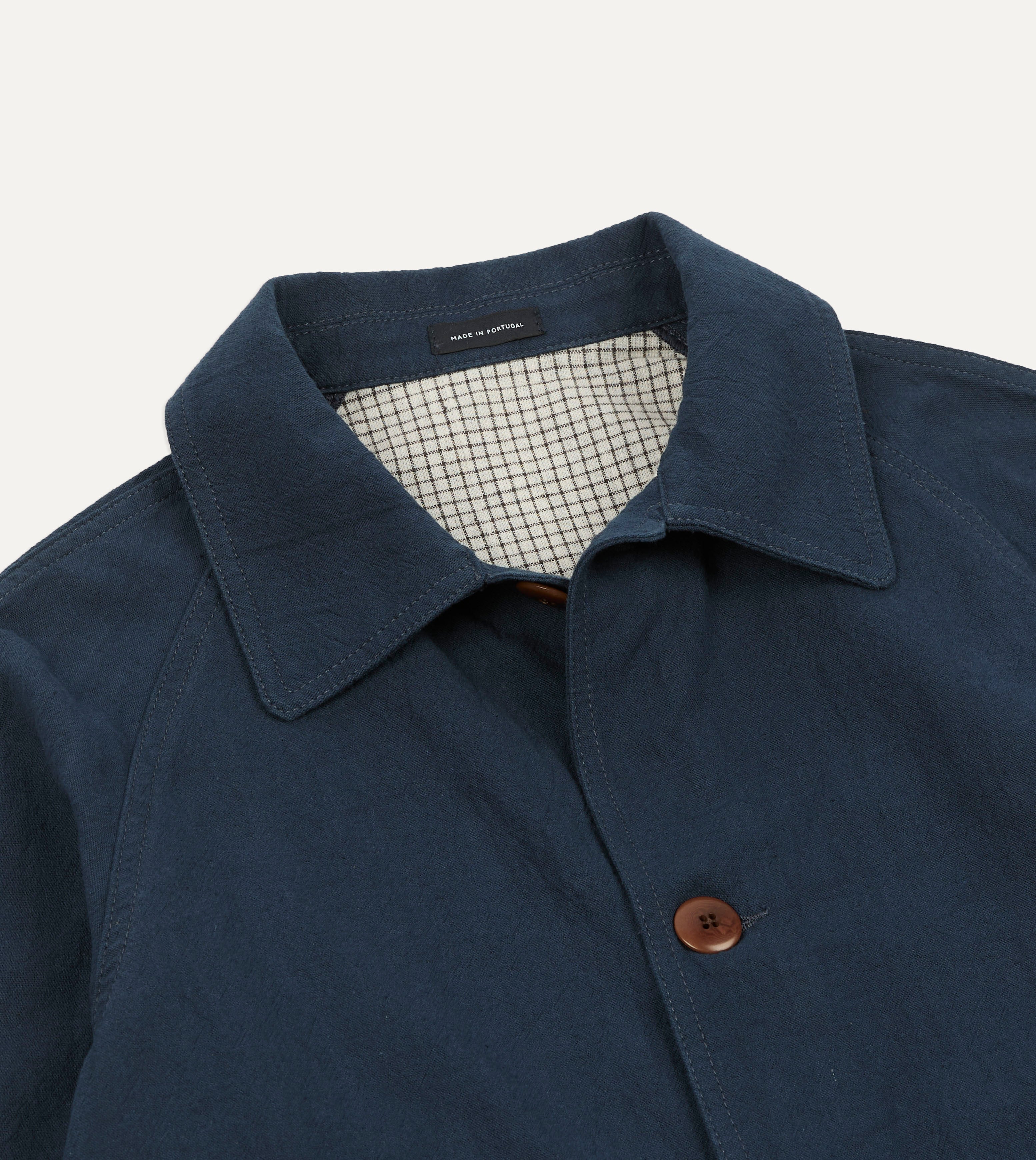 Navy Cotton-Linen Raglan Work Coat – Drakes US
