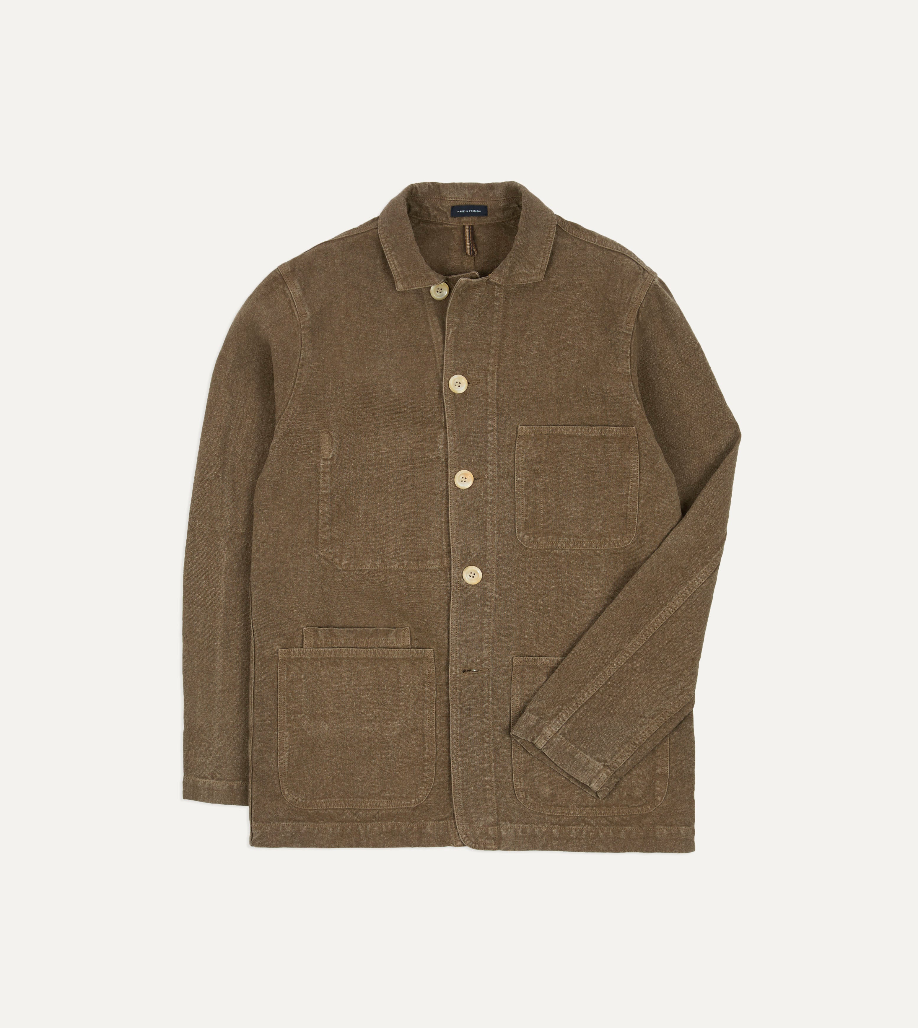Brown Linen Five-Pocket Chore Jacket
